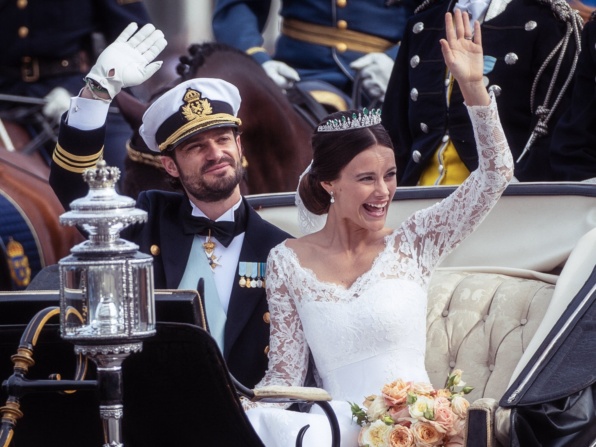 Prince Carl Philip of Sweden and Princess Sofia after their marriage ceremony on 13 June, 2015 in Stockholm, Sweden