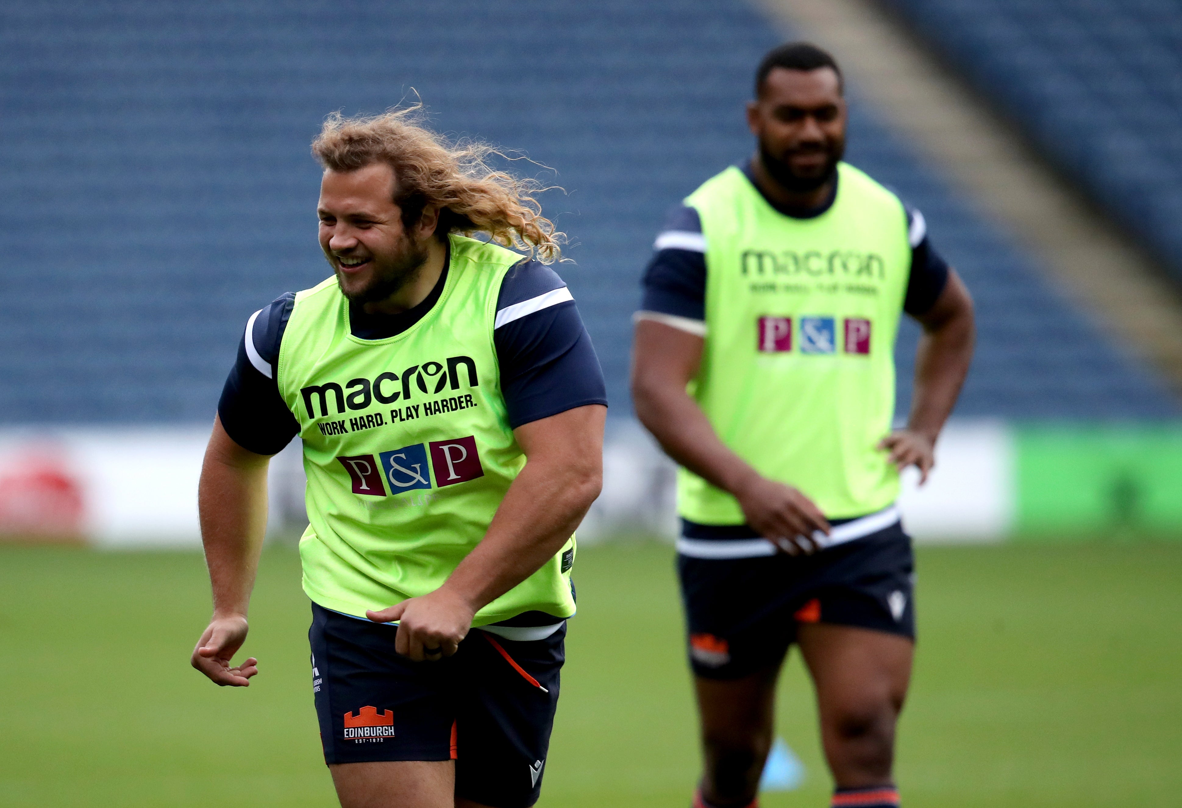 Edinburgh’s Pierre Schoeman (left) warms up prior to the beginning of the Guinness PRO14 Semi-Final match at BT Murrayfield, Edinburgh.