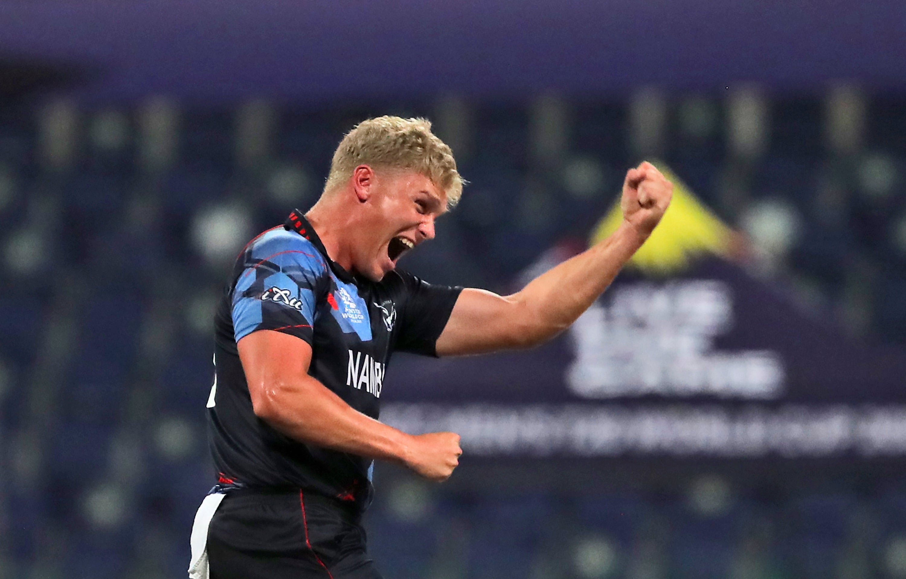 Ruben Trumpelmann ripped apart Scotland’s top order to set Namibia on their way to victory (AP Photo/Aijaz Rahi)