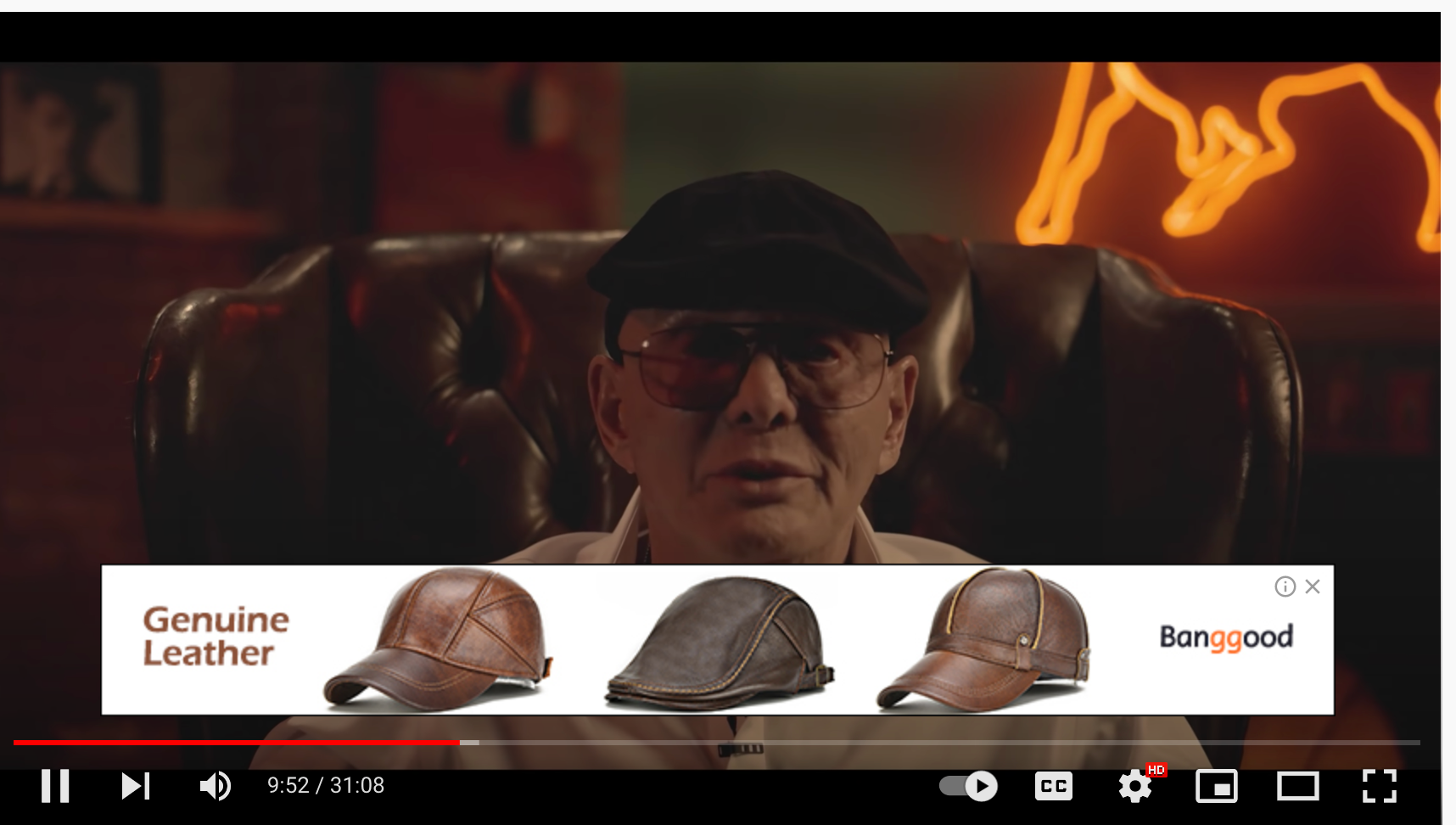 An advertisement for hats appears on Sammy ‘The Bull’ Gravano’s YouTube channel