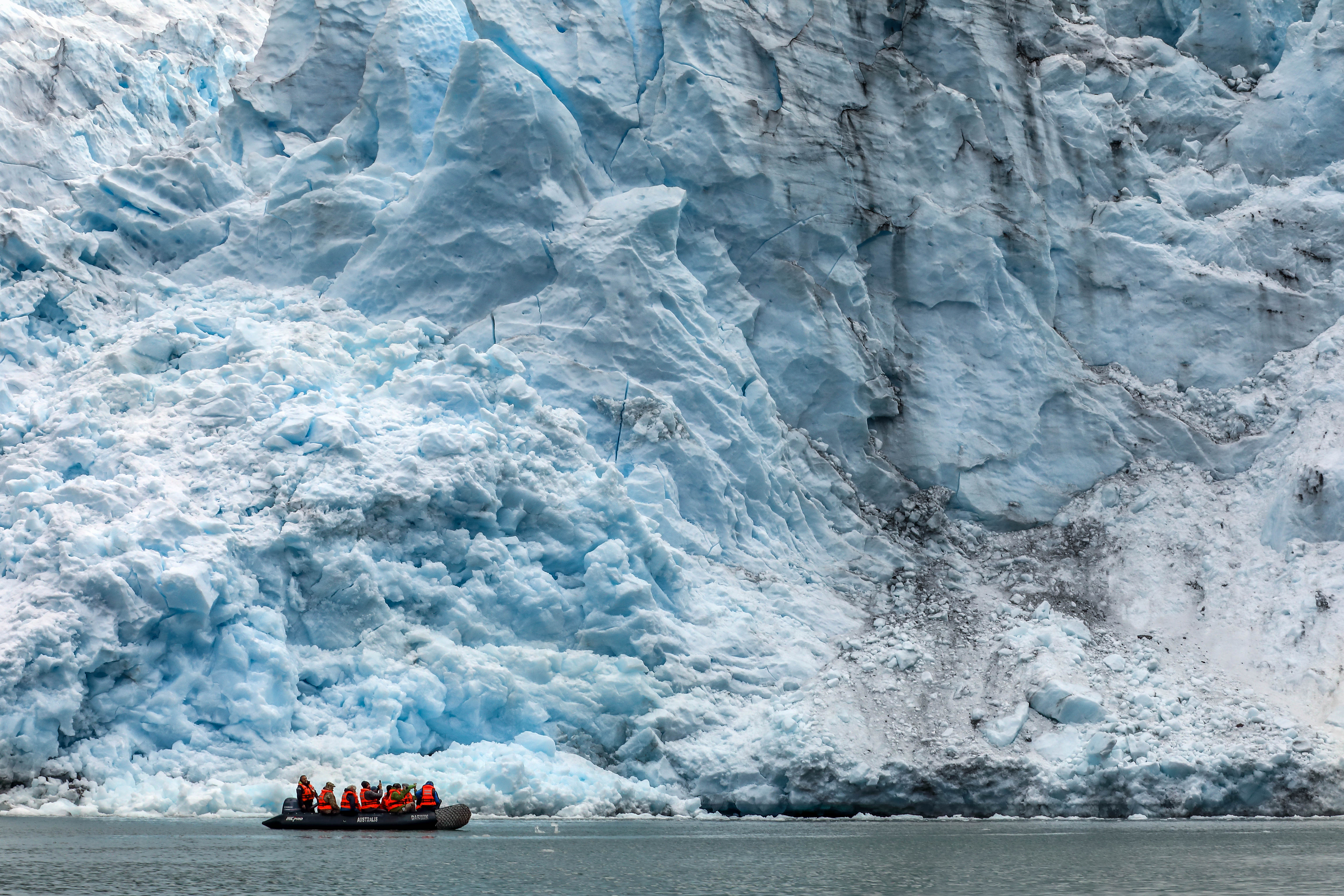 Taking a Zodiac to a glacier