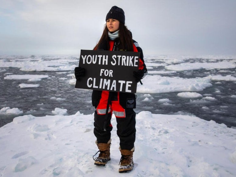 Mya-Rose Craig carrying out a youth climate strike in the Arctic