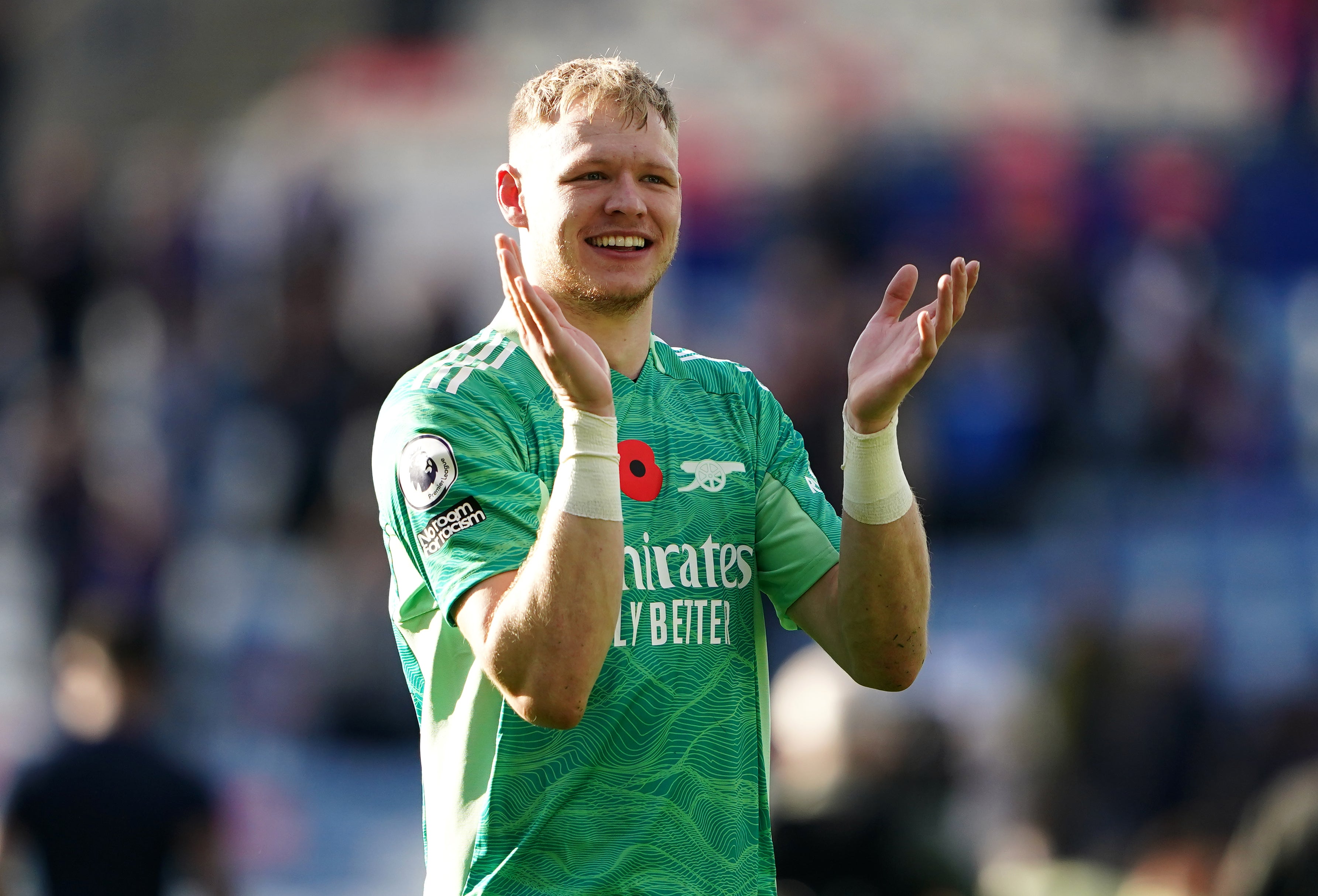 Arsenal goalkeeper Aaron Ramsdale pulled off a wonder save at Leicester (Zac Goodwin/PA)