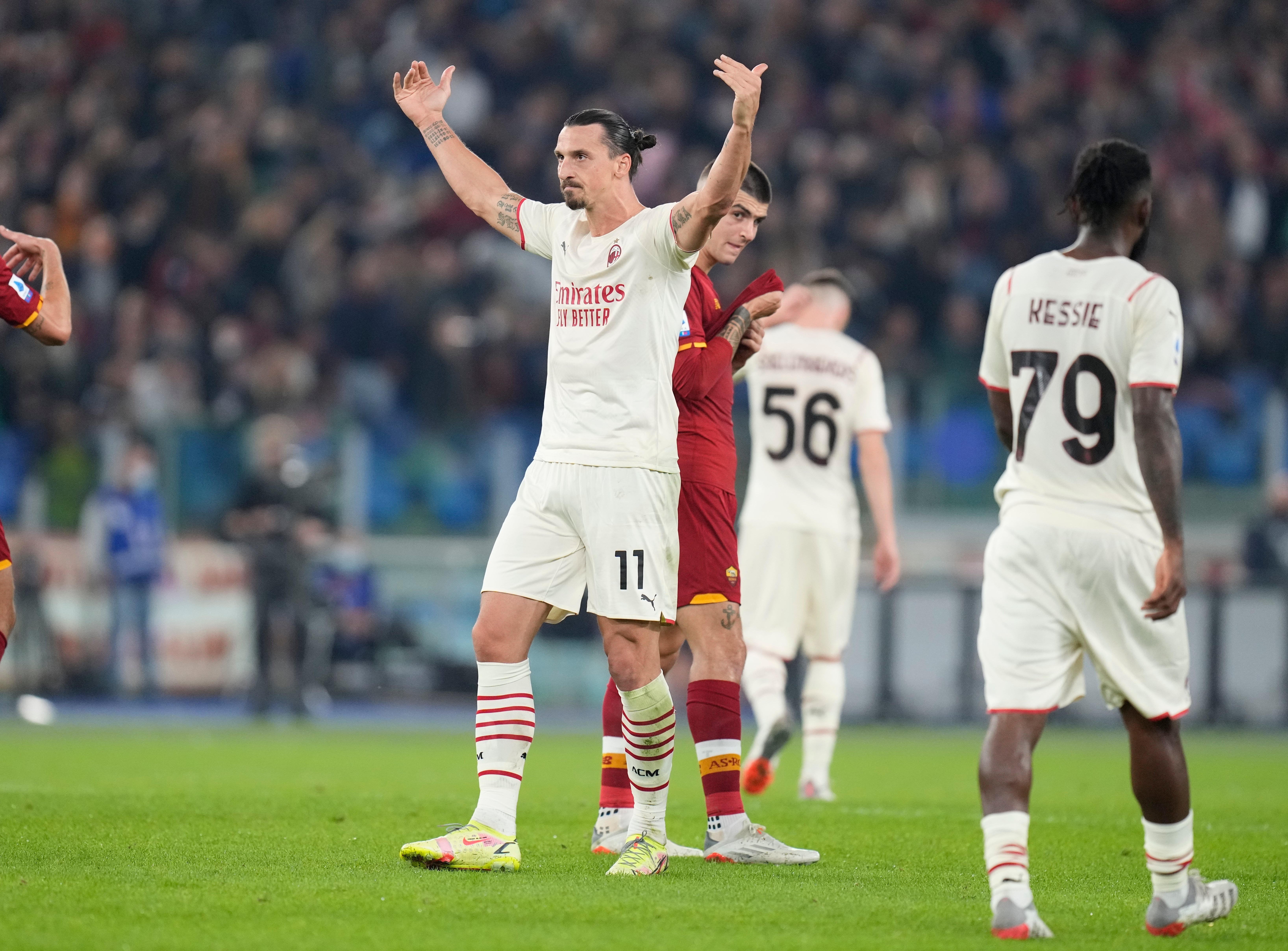 AC Milan’s Zlatan Ibrahimovic was on target in a 2-1 win at Roma (Gregorio Borgia/AP)