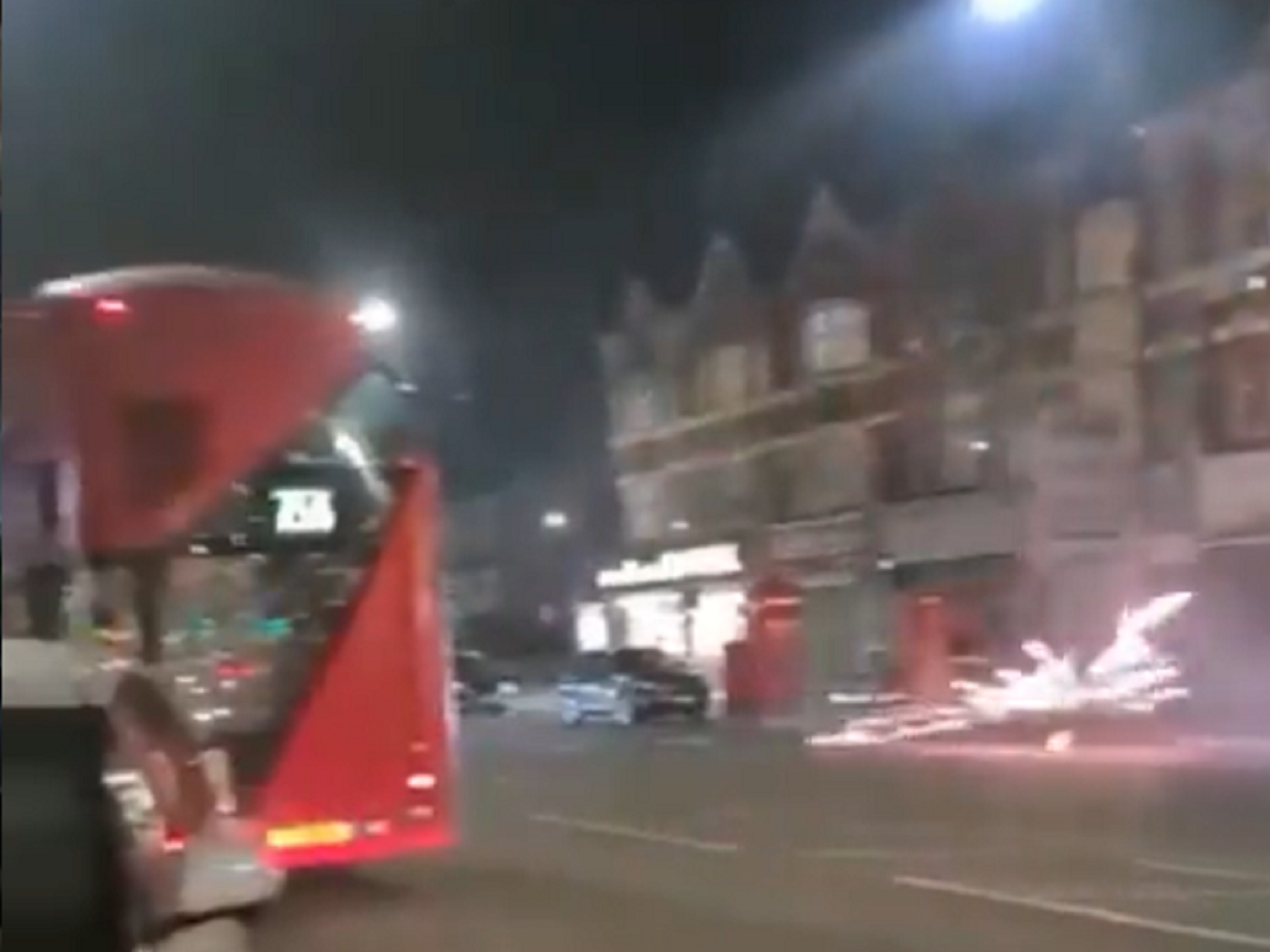 One firework narrowly missed a pedestrian after being launched on Stamford Hill, north London