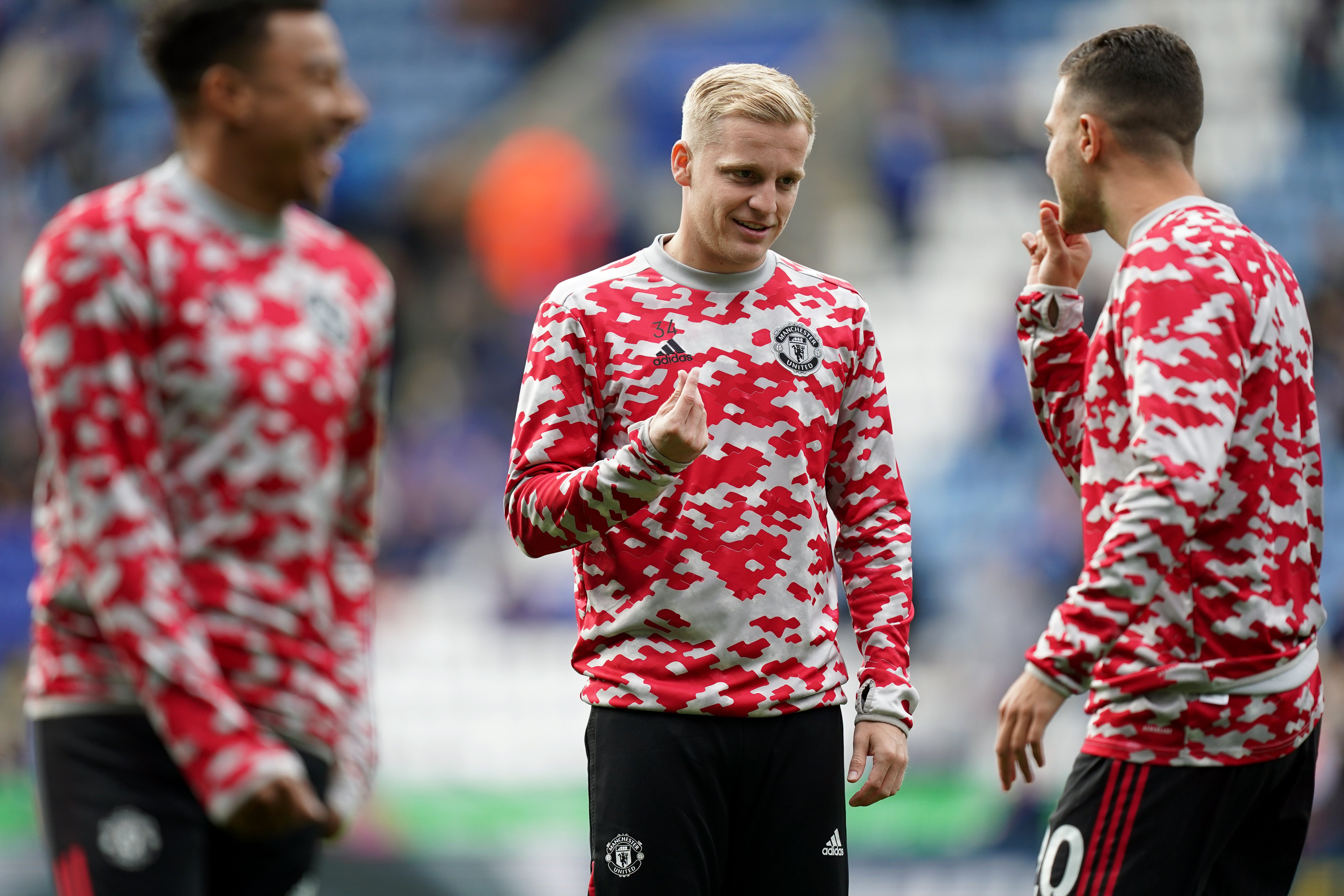 Donny van de Beek (centre) continues to be a peripheral figure at Old Trafford (Mike Egerton/PA)