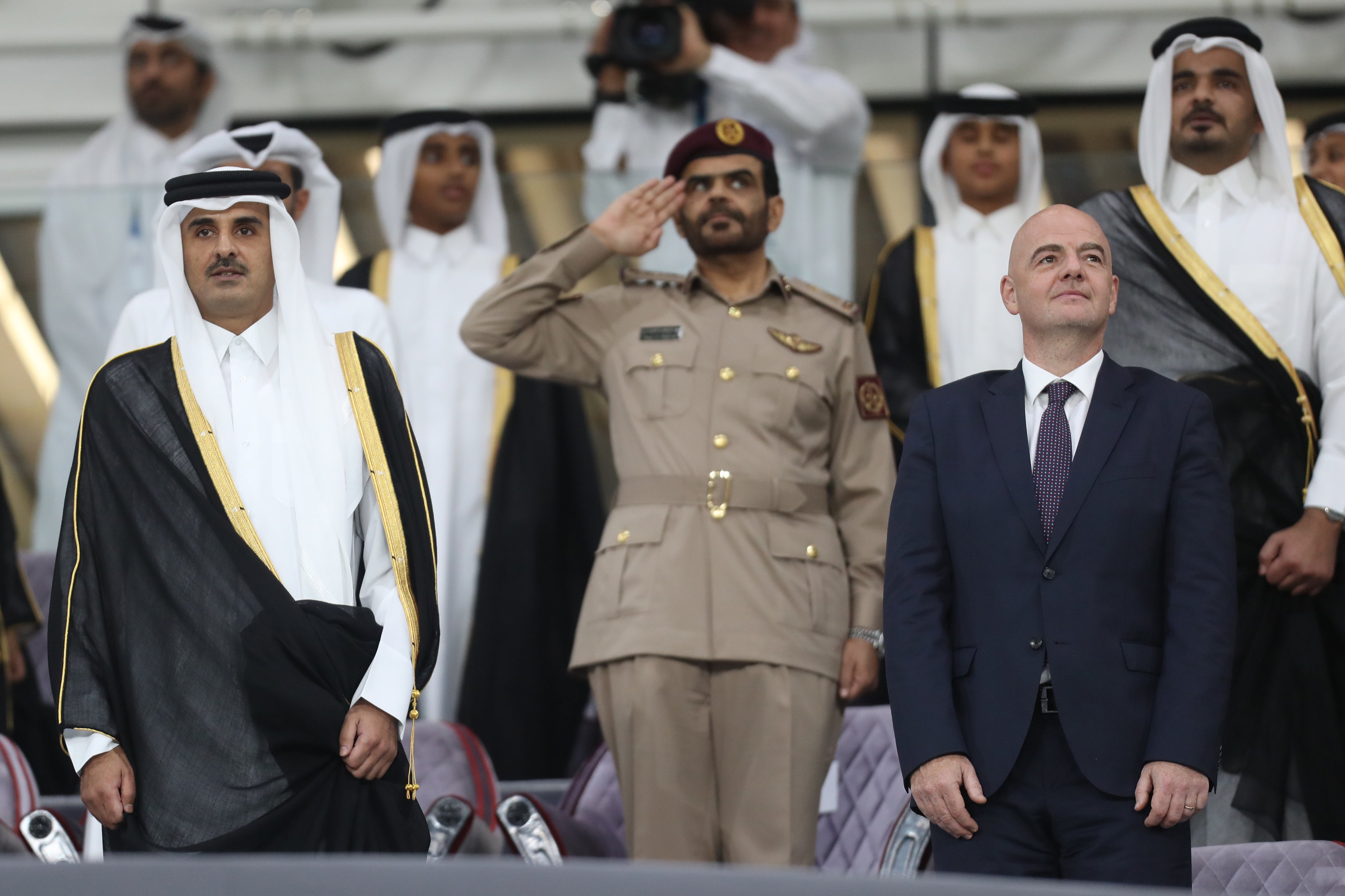 Qatar's emir, Tamim bin Hamad al-Thani, and Fifa president Gianni Infantino