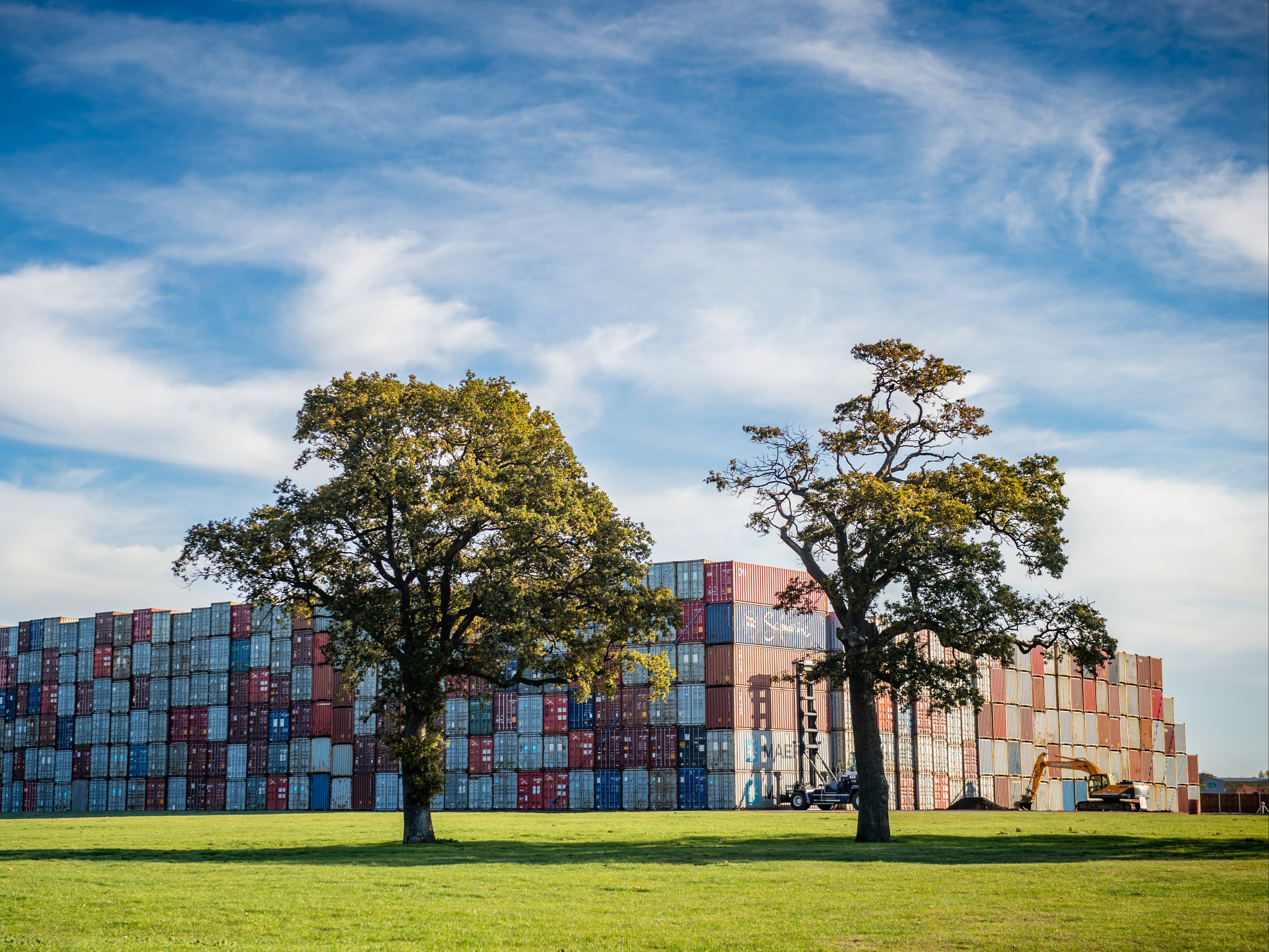 Shipping containers being stored near the A140 in Suffolk