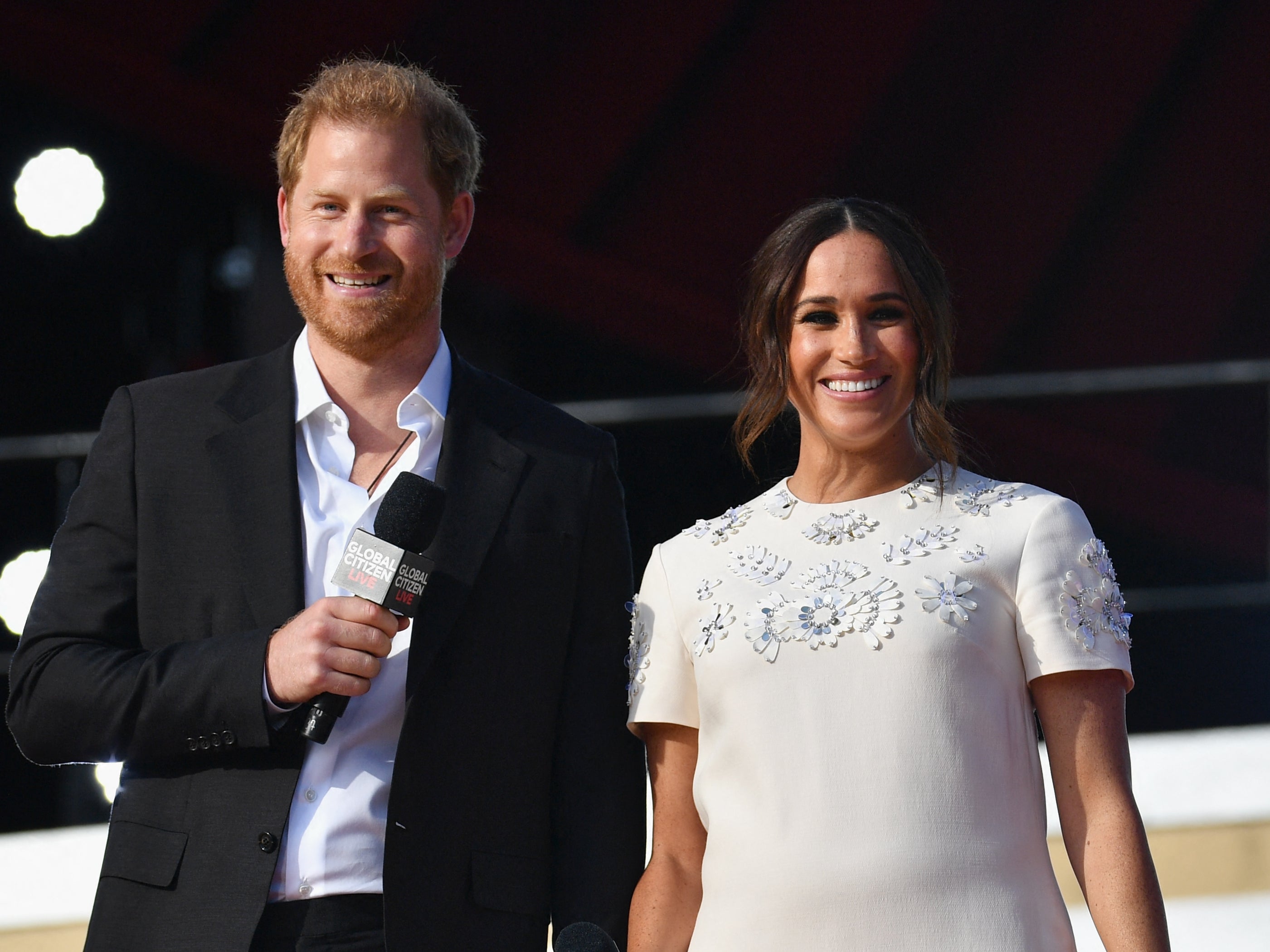 Prince Harry and Meghan Markle speak during the 2021 Global Citizen Live festival