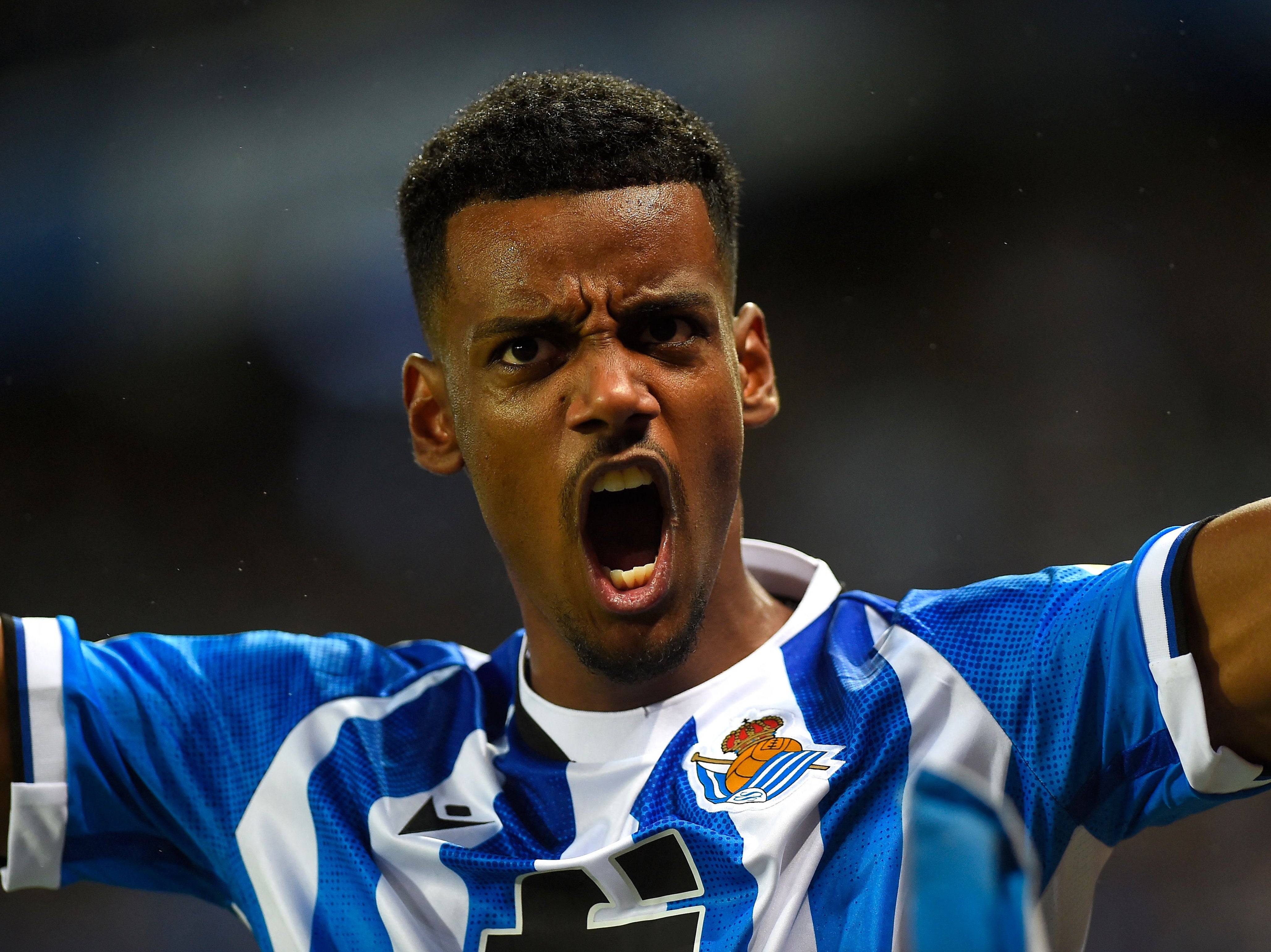 Alexander Isak celebrates scoring in the Basque Derby