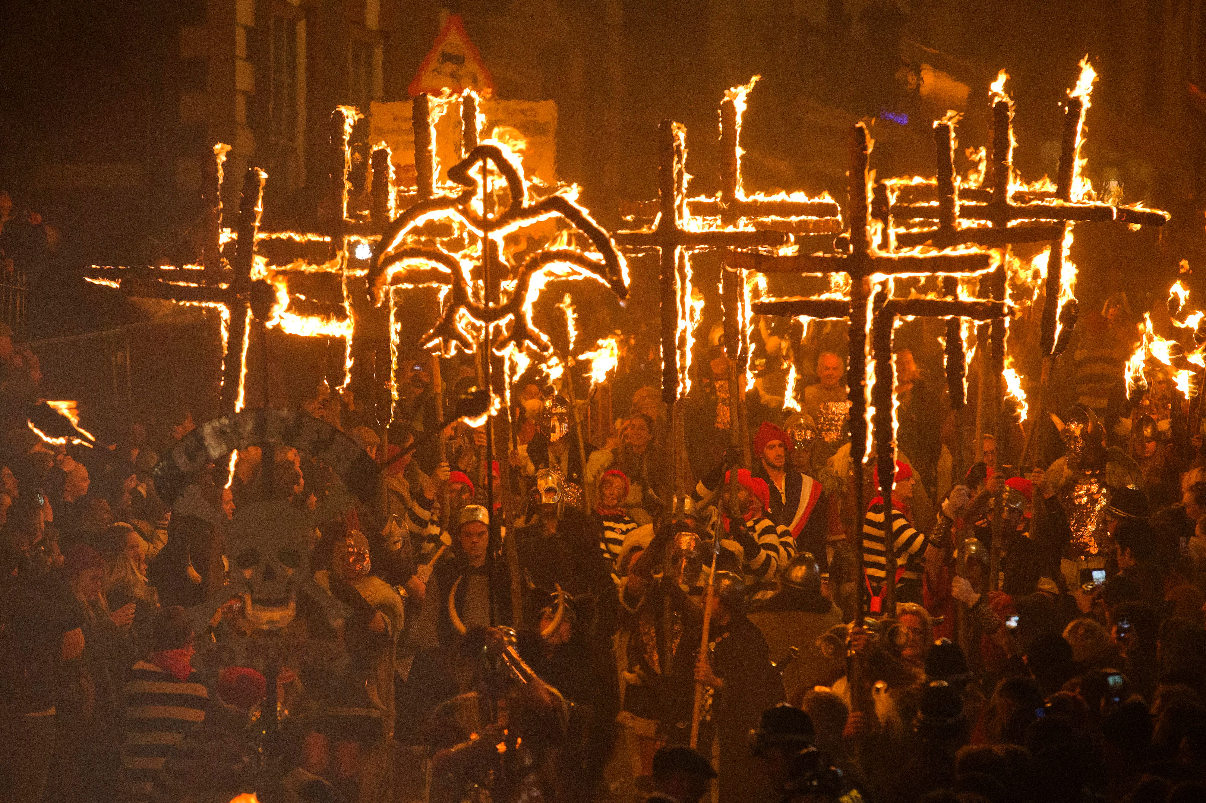 Revellers burn effigies and parade through the streets of Lewes during 2014’s Bonfire Night, or, as it’s better known in this part of the country, the Samhain celebrations