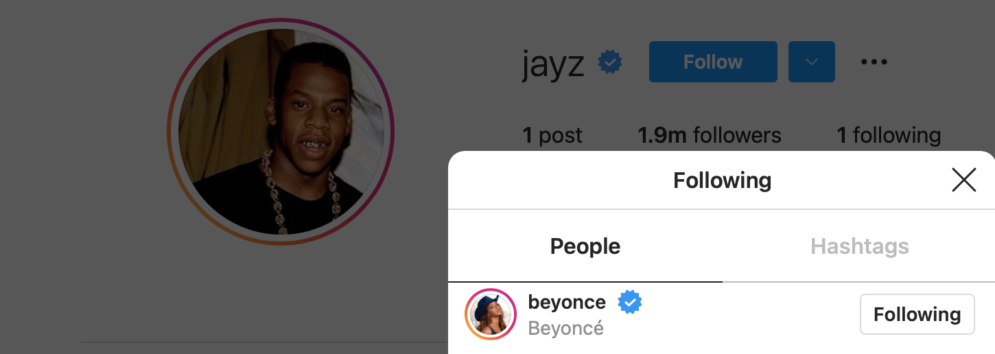 Jay-Z and Beyonce were the only people following each other on Instagram