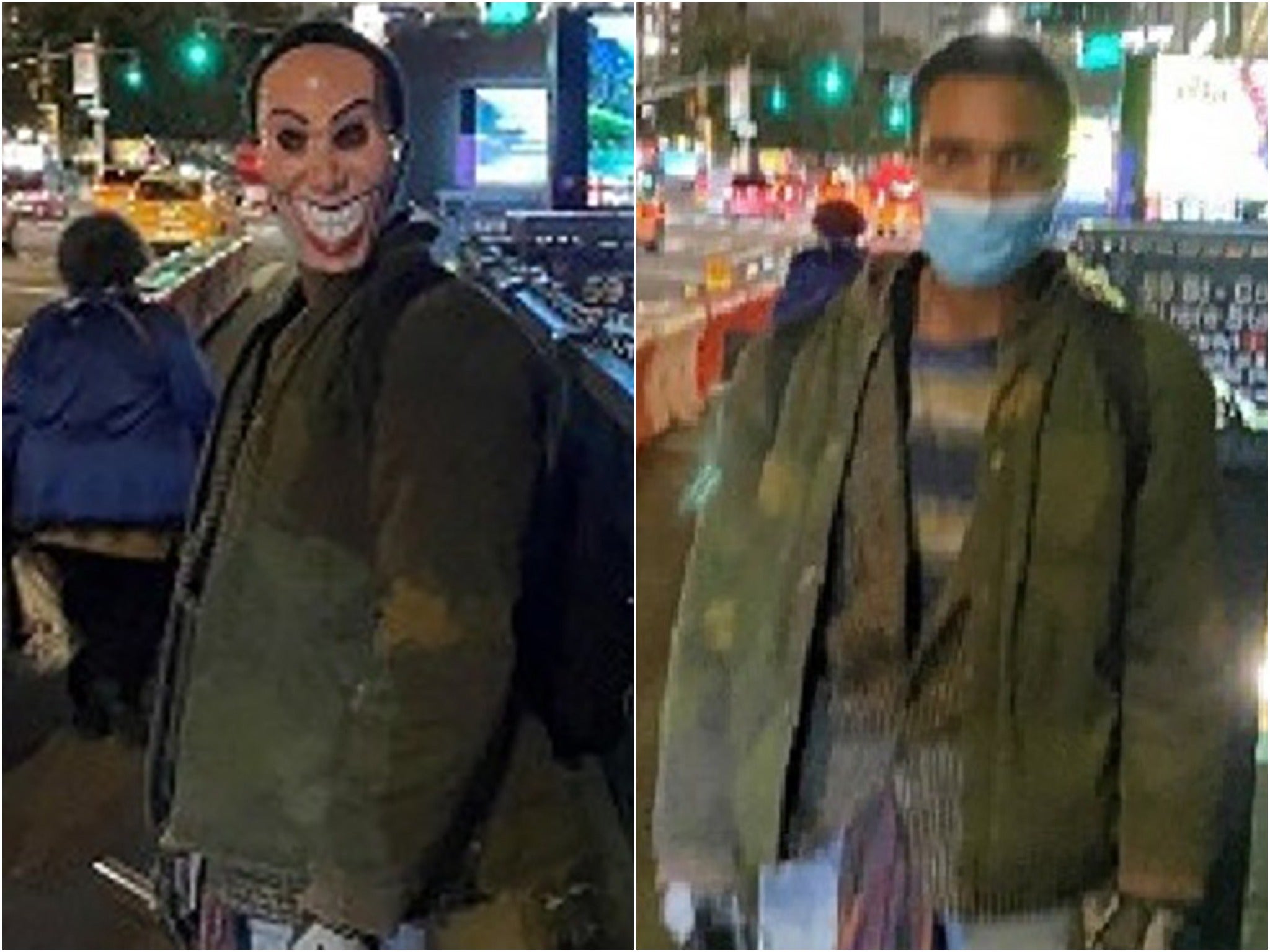A suspect in a Halloween mask attacked a man with an axe in New York City