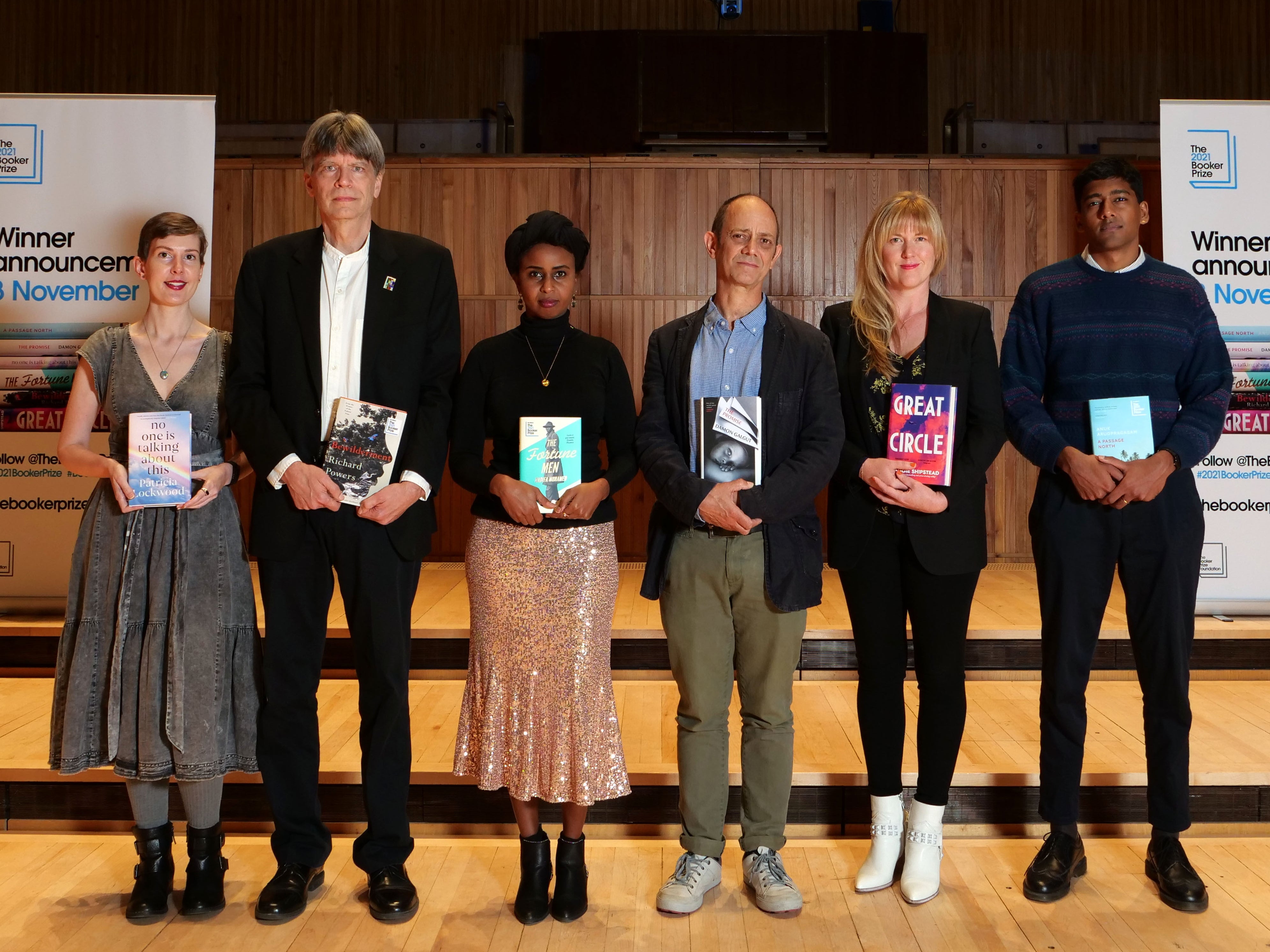 The authors shortlisted for the 2021 Booker Prize were Patricia Lockwood, Richard Powers, Nadifa Mohamed, Damon Galgut, Maggie Shipstead, and Anuk Arudpragasam