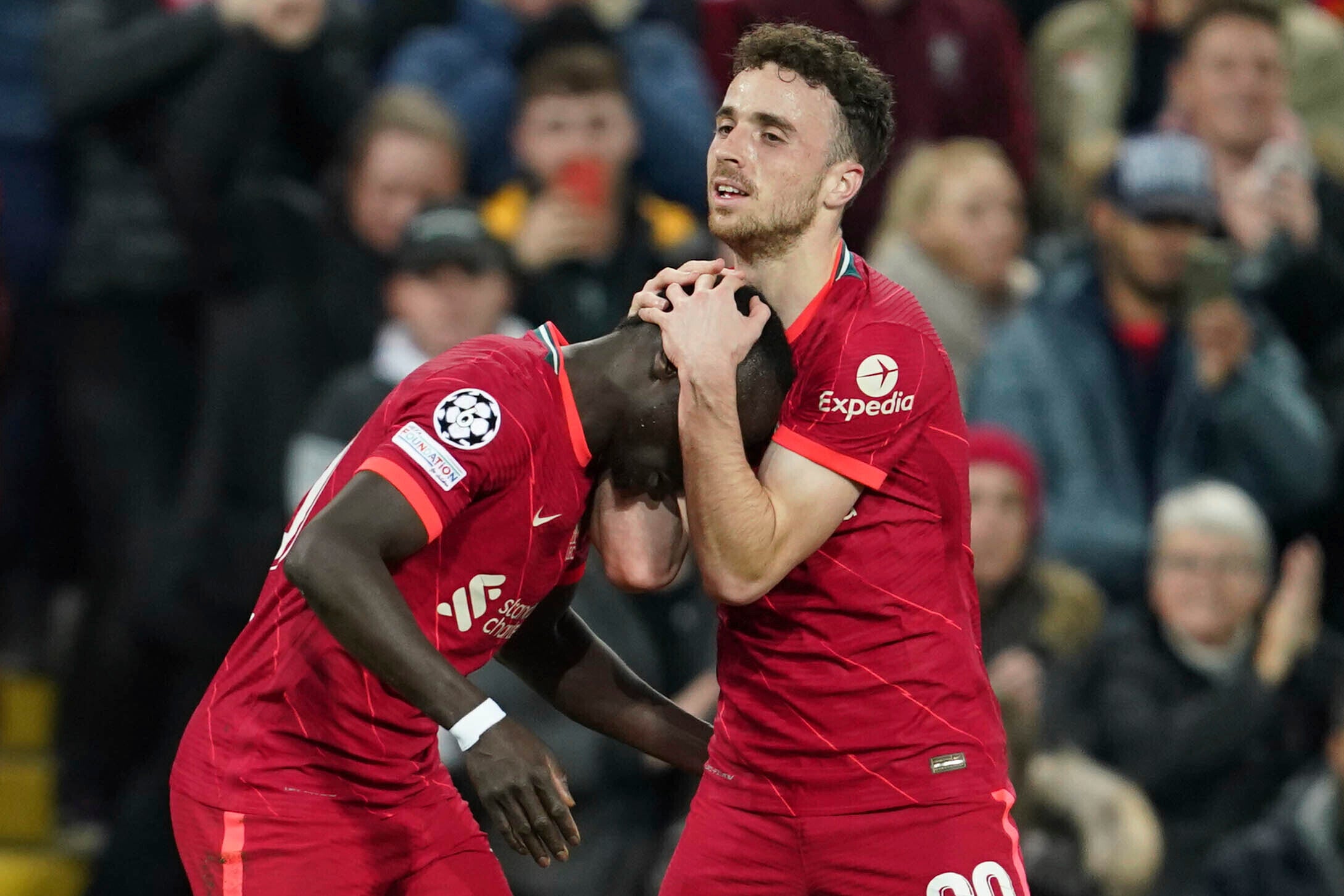 Sadio Mane, left, and Diogo Jota both scored for Liverpool