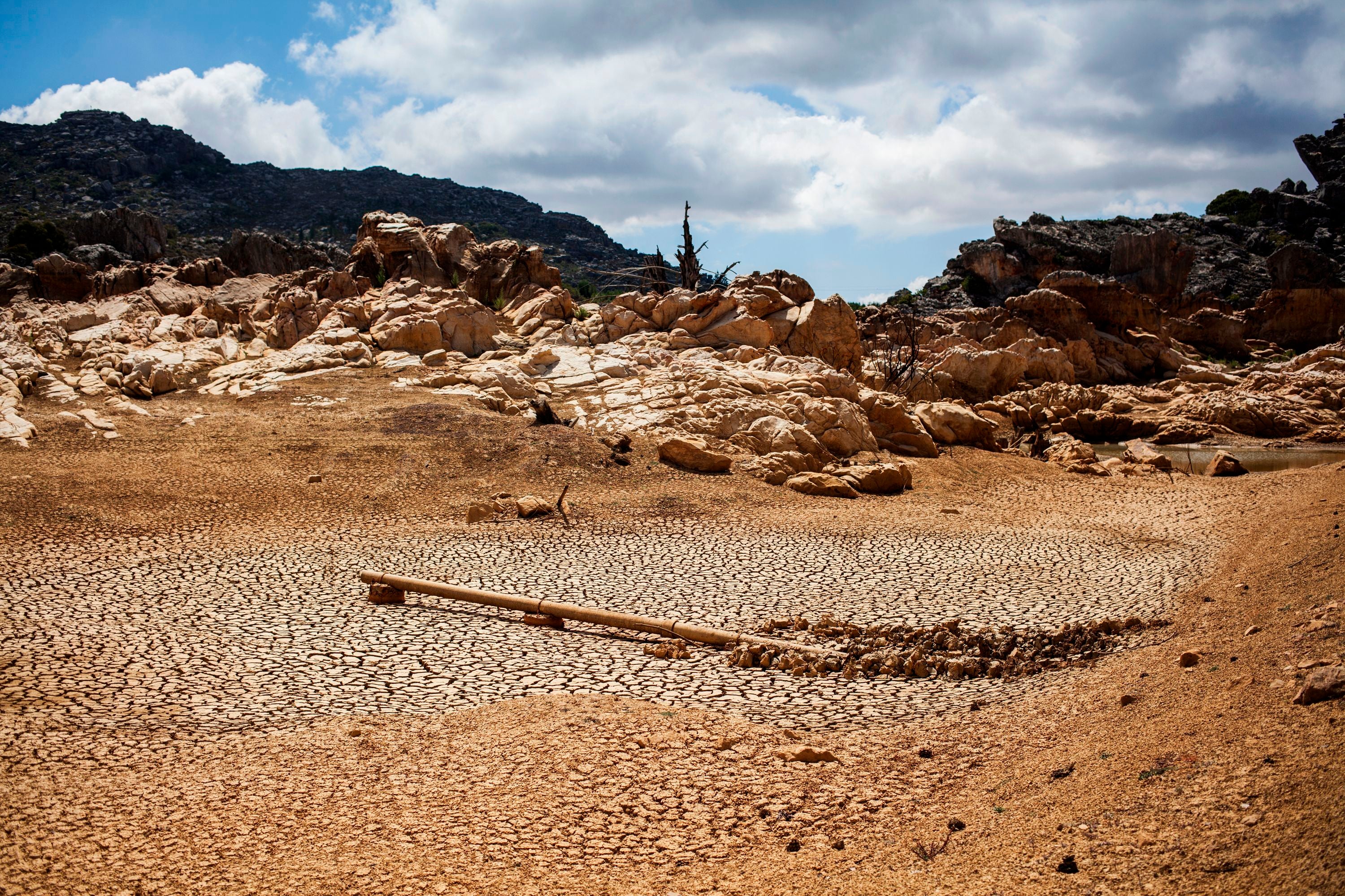 A dried-out dam on a farm in Piket Bo-berg, north of Cape Town, in March 2018