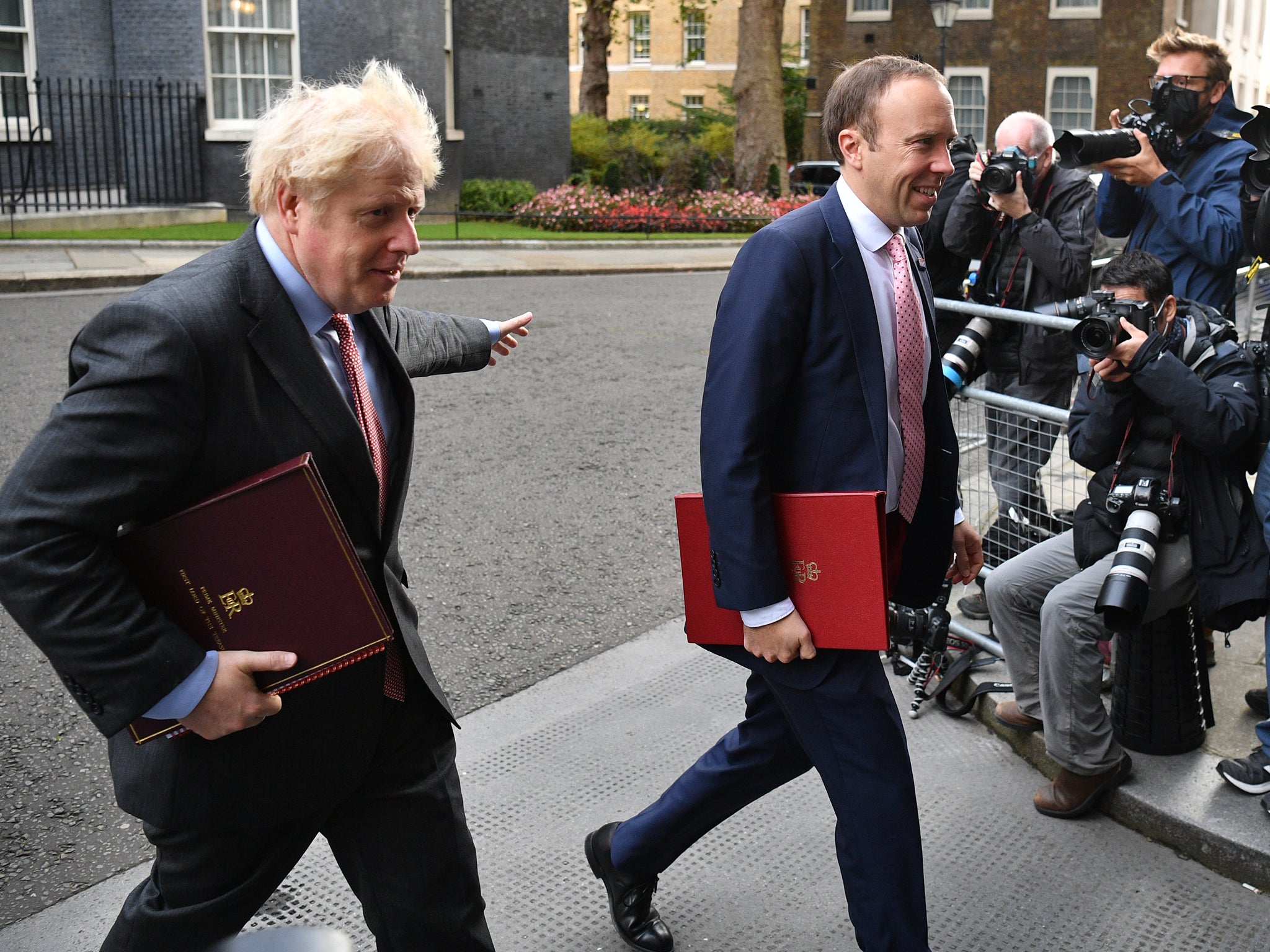 Boris Johnson and Matt Hancock pictured near Downing Street in September 2020