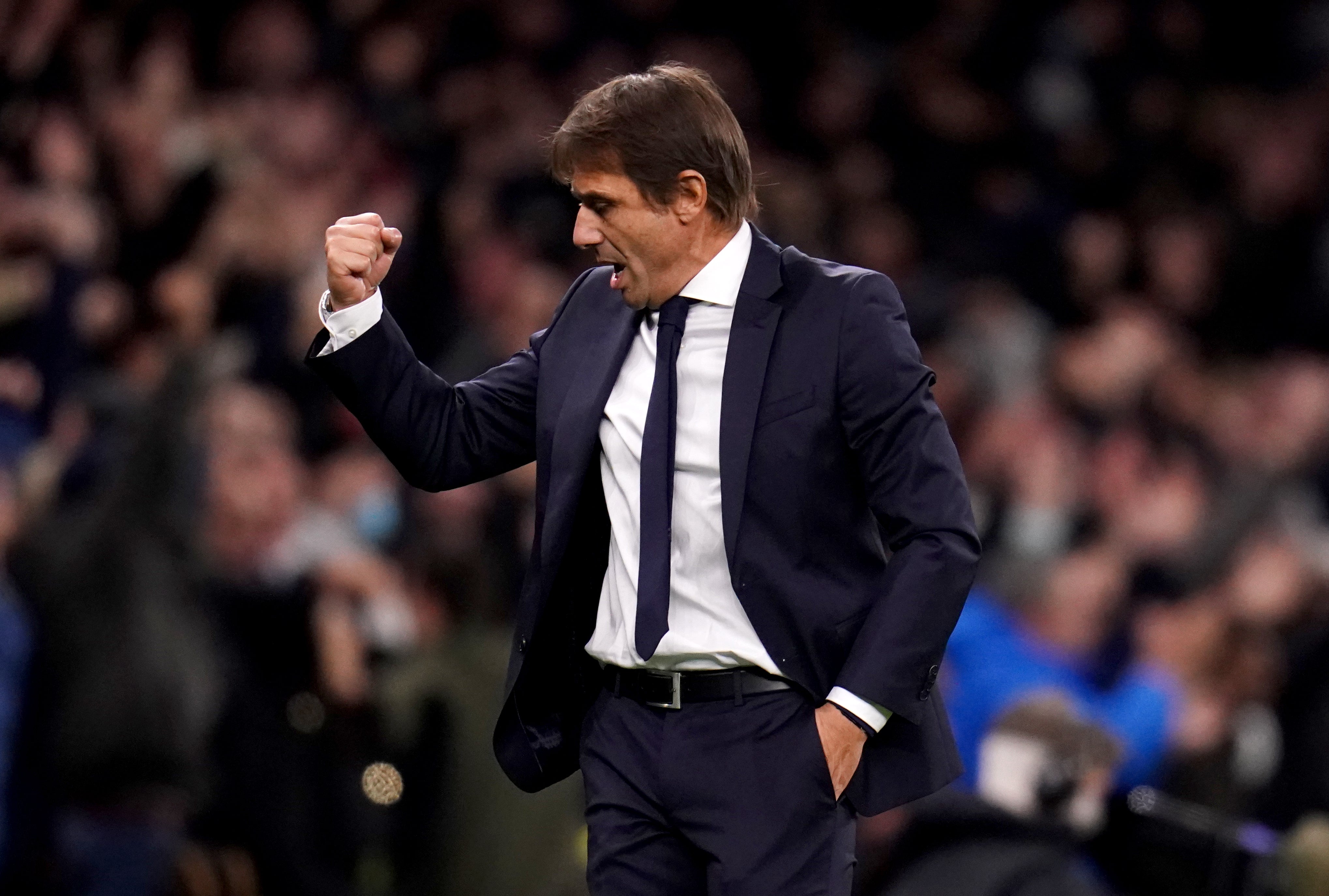 Antonio Conte celebrates Tottenham’s opening goal (John Walton/PA)