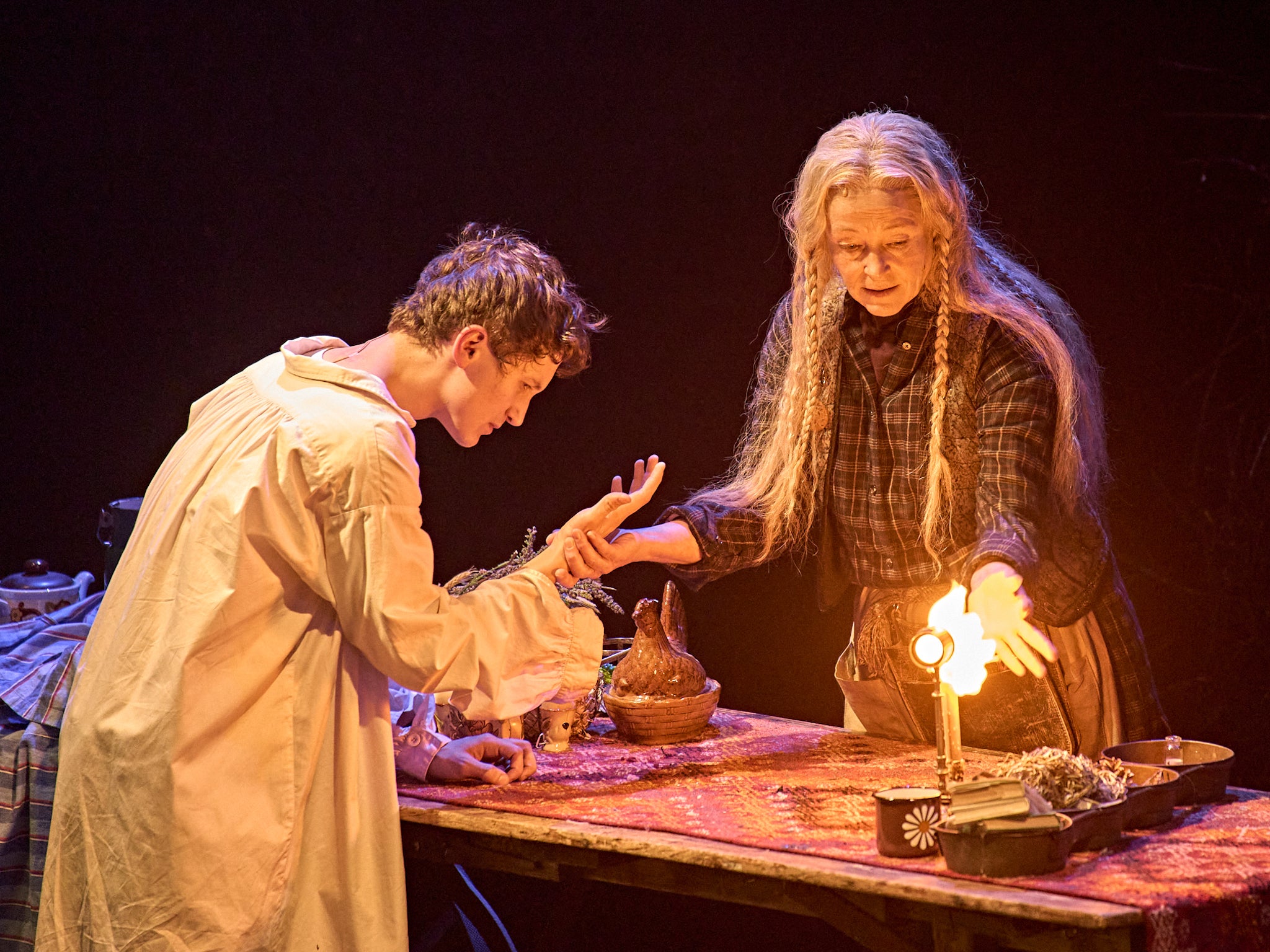 James Bamford as the Boy and Penny Layden as Old Mrs Hempstock