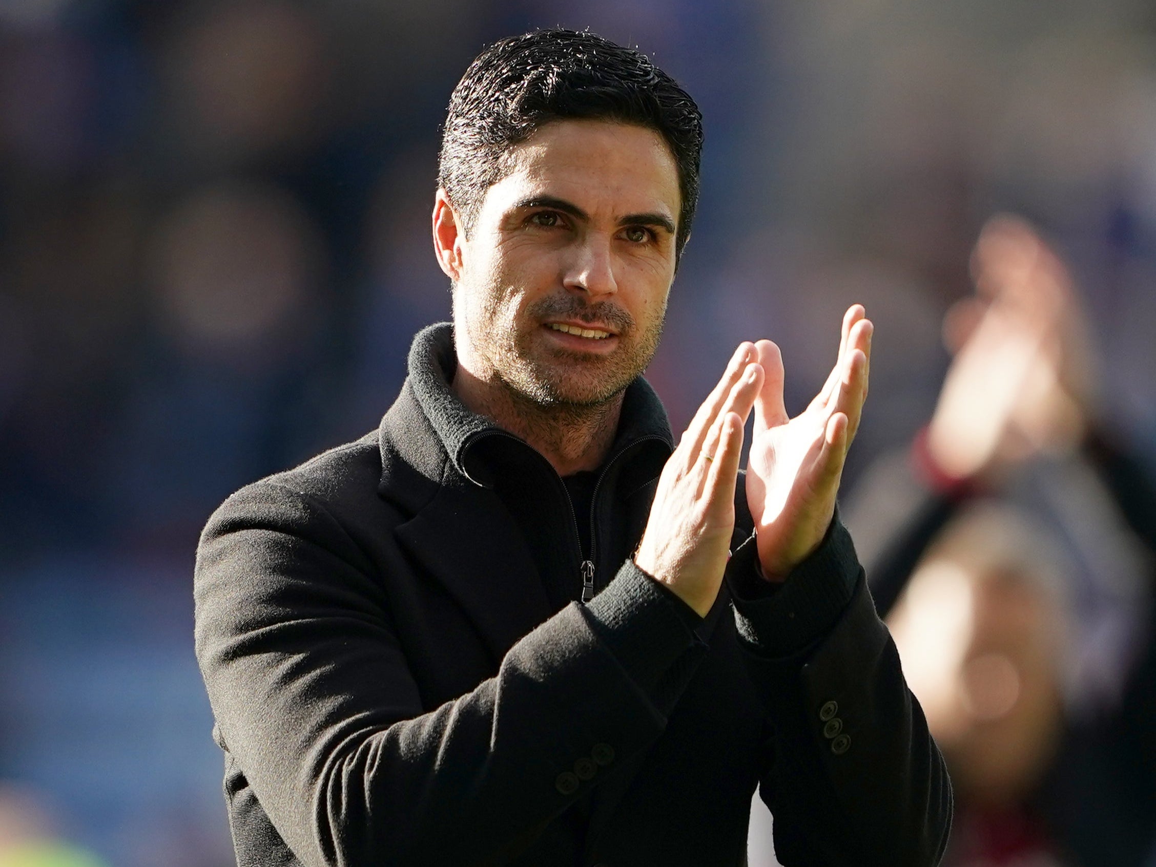 Arsenal manager Mikel Arteta reaches 100 games in charge on Sunday. (Zac Goodwin/PA)