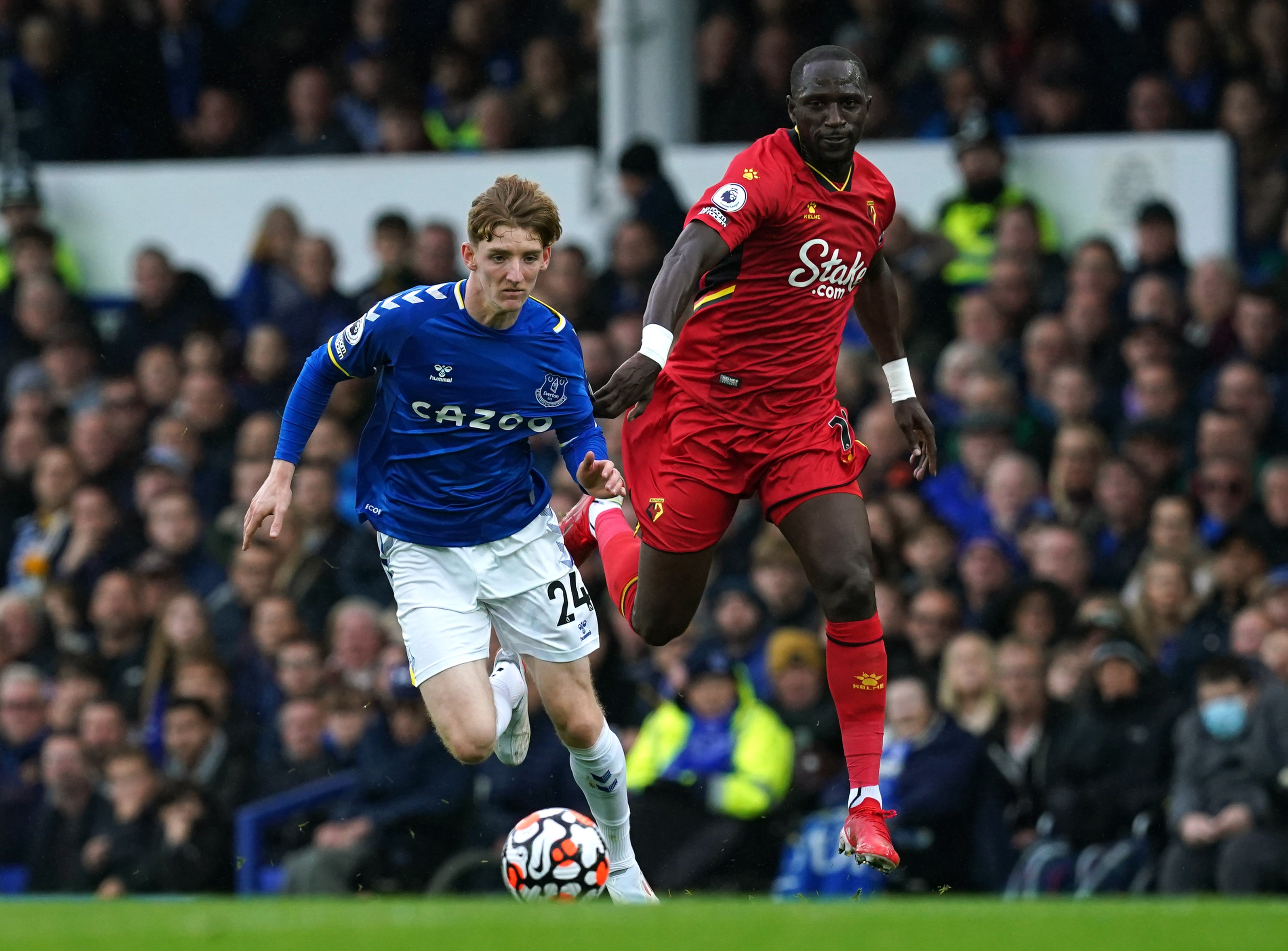 Everton’s Anthony Gordon has earned an England Under-21 call up. (Martin Rickett/PA)
