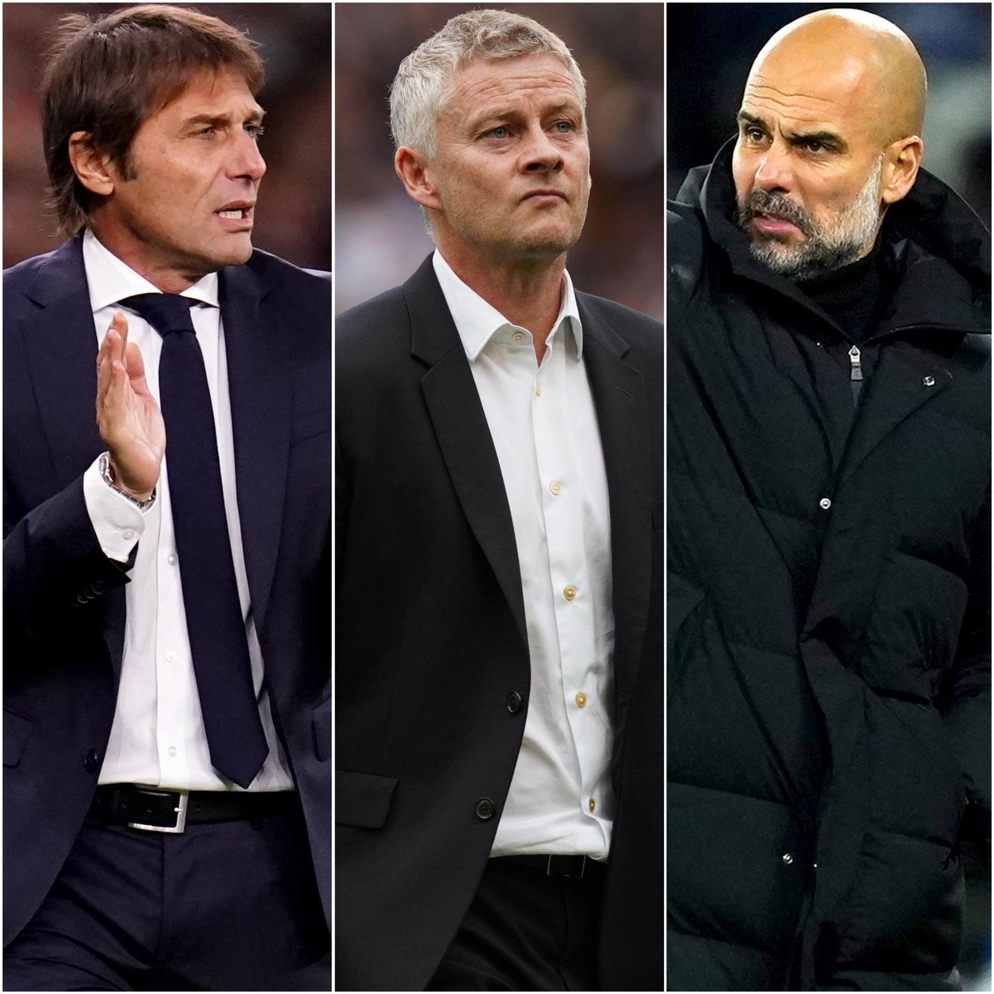 Antonio Conte, Ole Gunnar Solskjaer and Pep Guardiola (John Walton/Martin Rickett/PA)