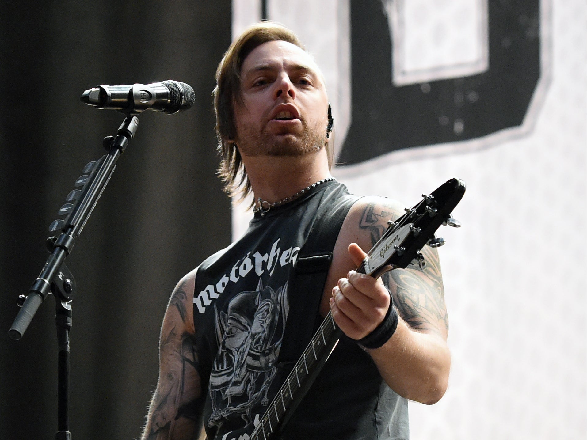 Tuck performing with Bullet for My Valentine at the Nova Rock 2016 Festival