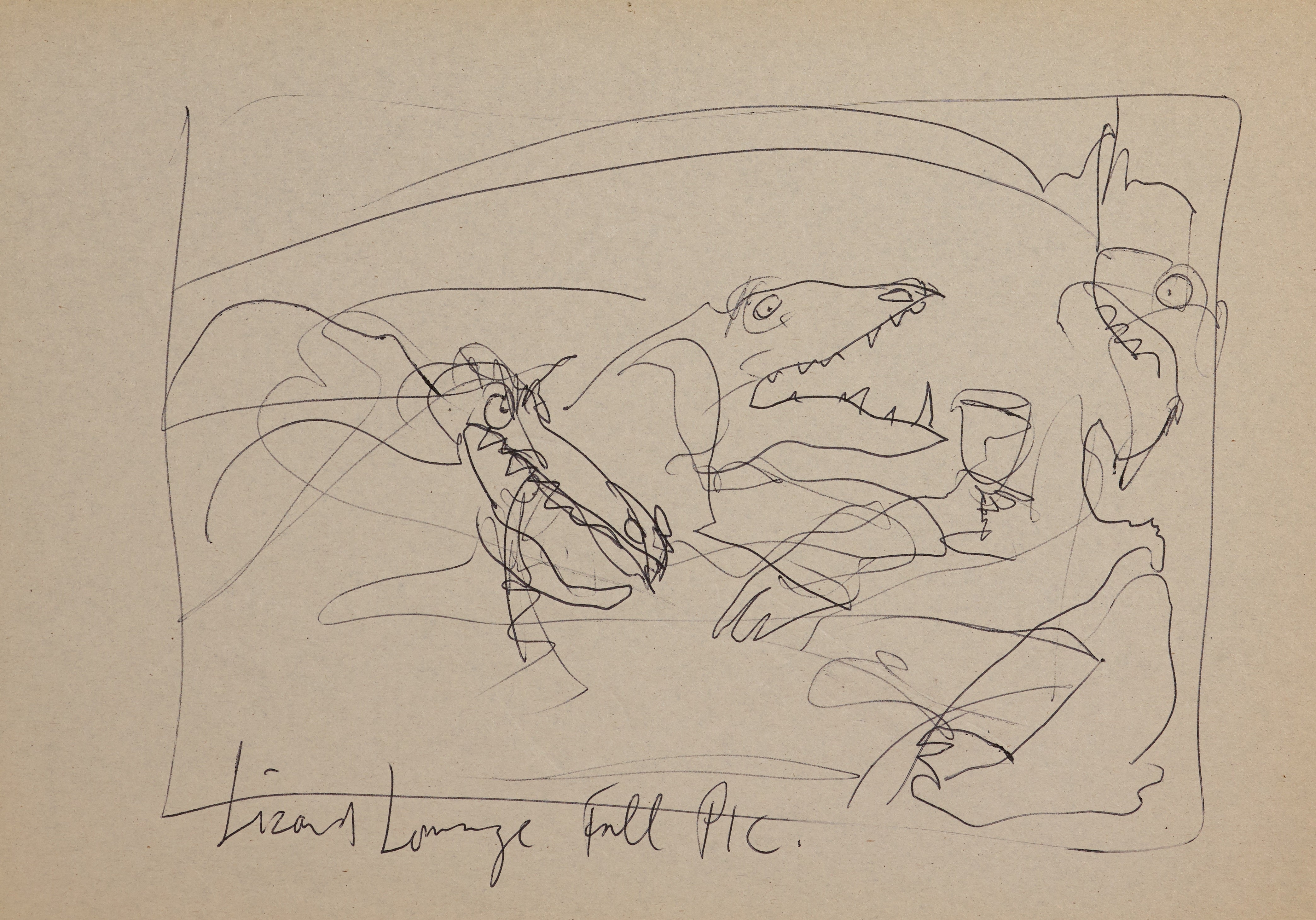 Ralph Steadman’s original sketch for his ‘Lizard Lounge’ illustration