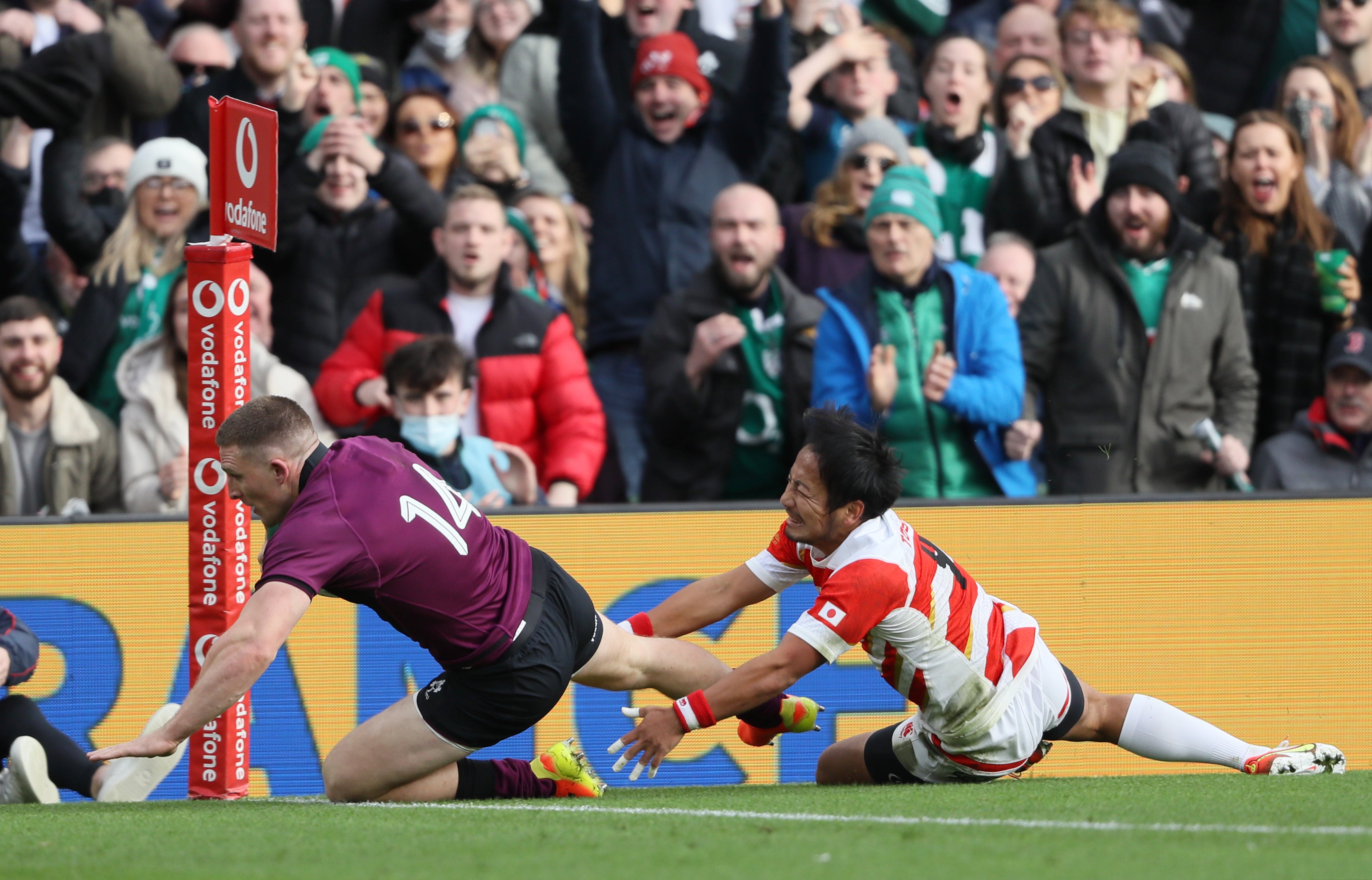 Andrew Conway went over three times for the hosts (Brian Lawless/PA)