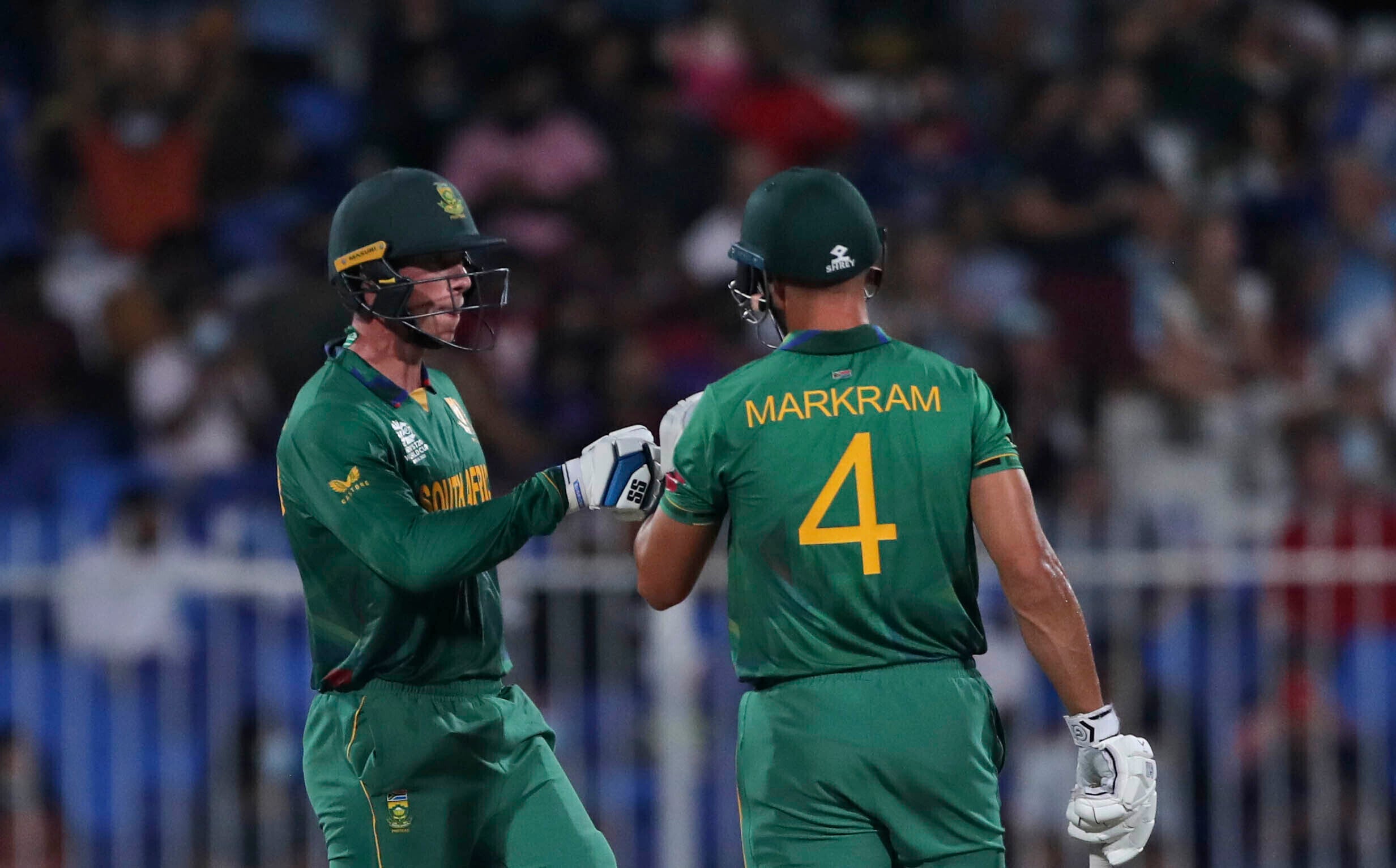 Rassie van der Dussen and Aiden Markram both hit half-centuries against England (Aijaz Rahi/AP)