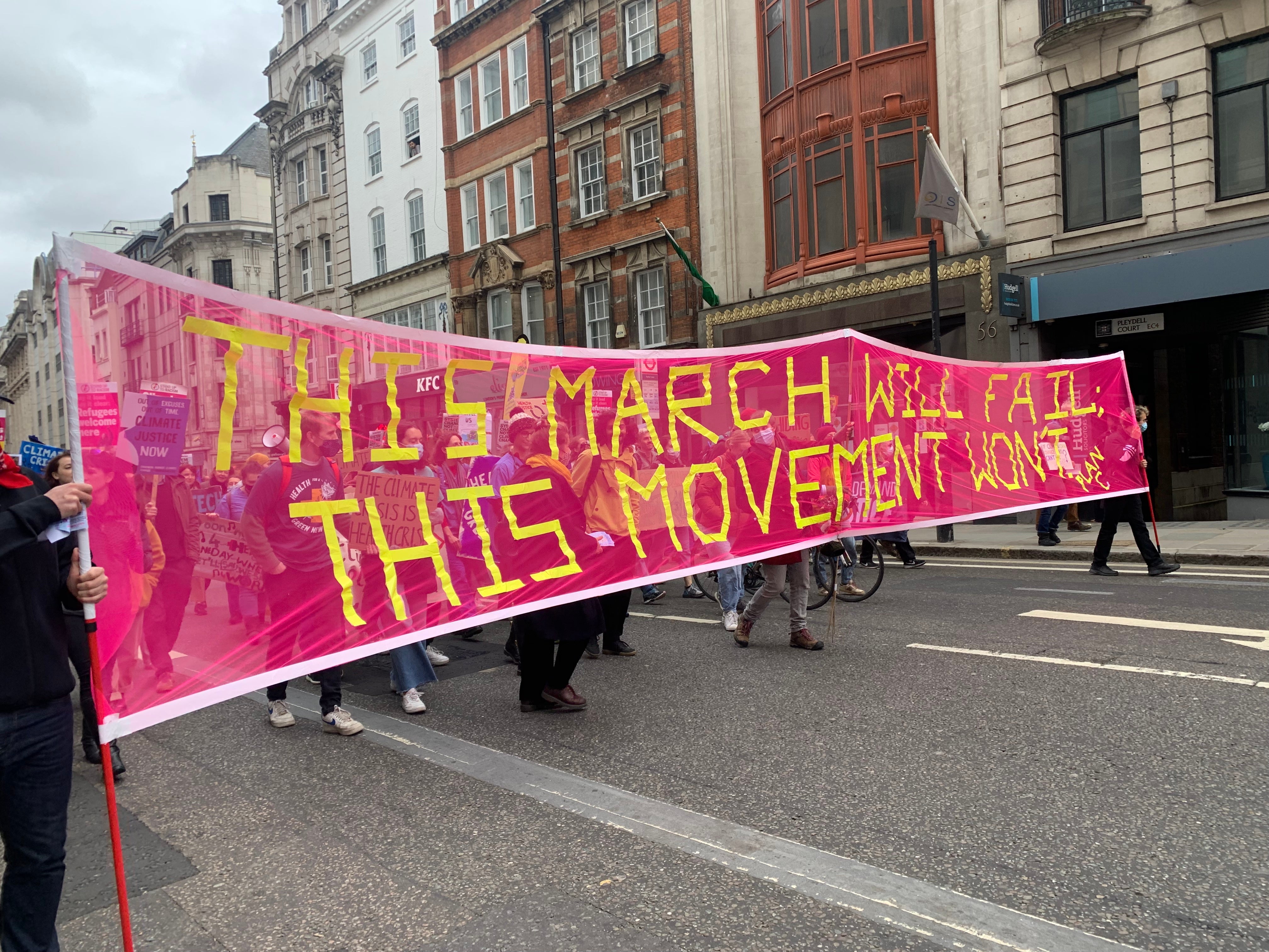 Protesters march from St Paul’s towards Fleet Street.