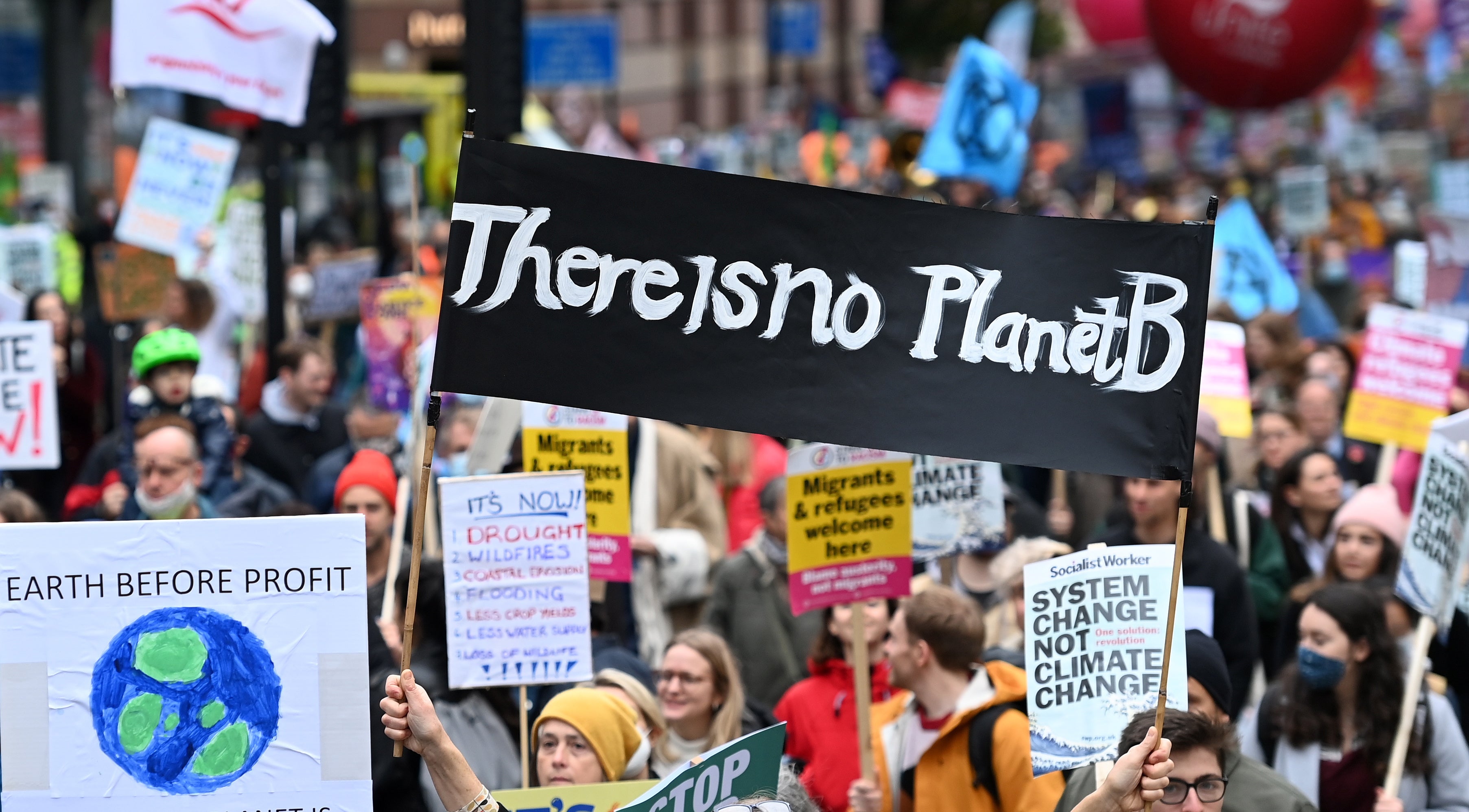 Thousands of protesters demonstrate during a COP26 protest in central London, Britain, 6 November 2021. Protestors are demanding action from world leaders to combat the climate change crisis during the UN Climate Change Conference COP26 taking place in Glasgow.