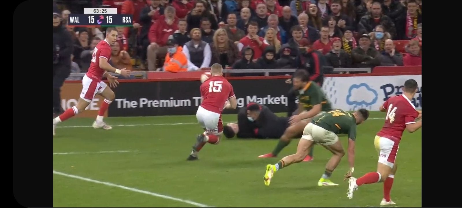 The fan was tackled to the ground after running onto the pitch