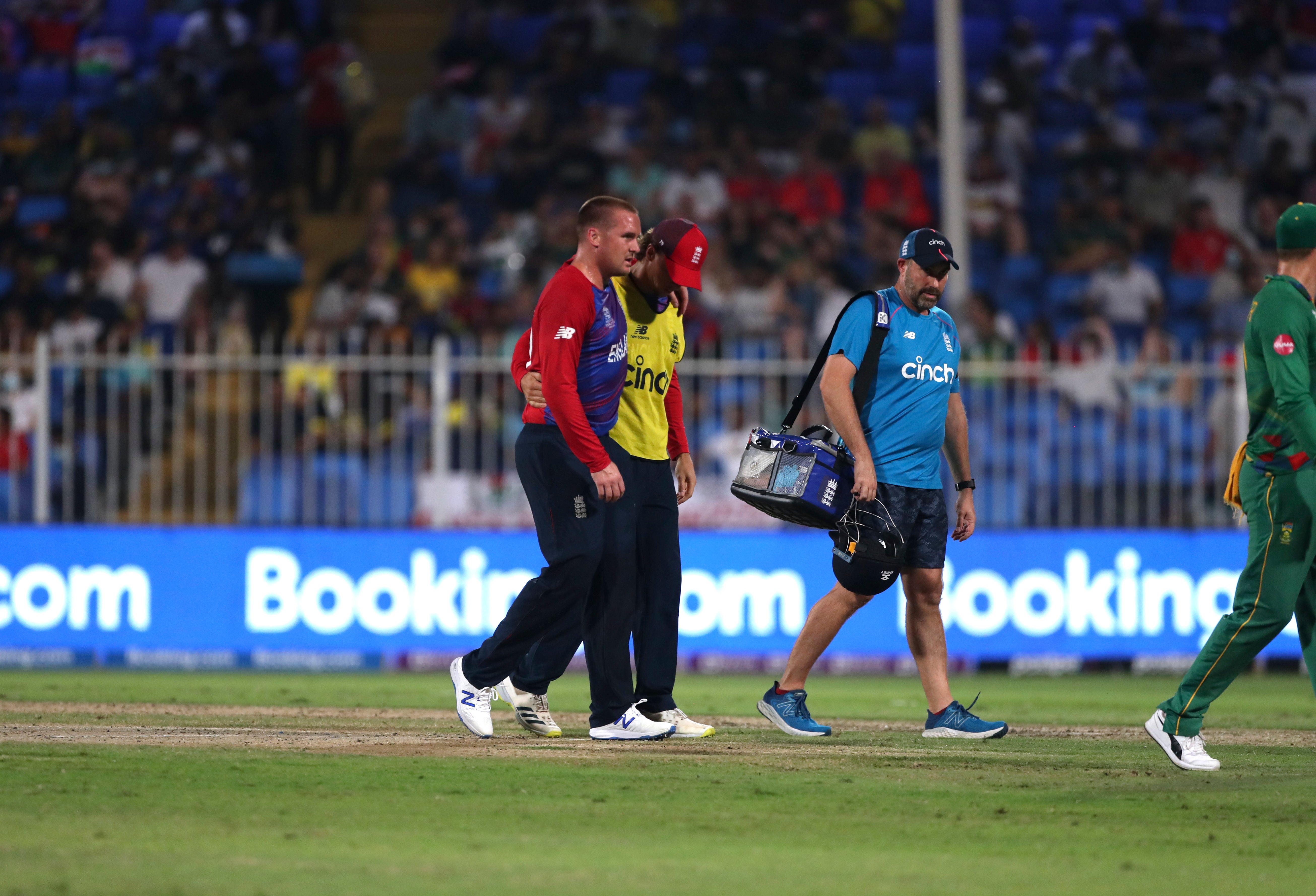 Jason Roy, left, had to be helped off the field on Saturday (Aijaz Rahi/AP/PA)