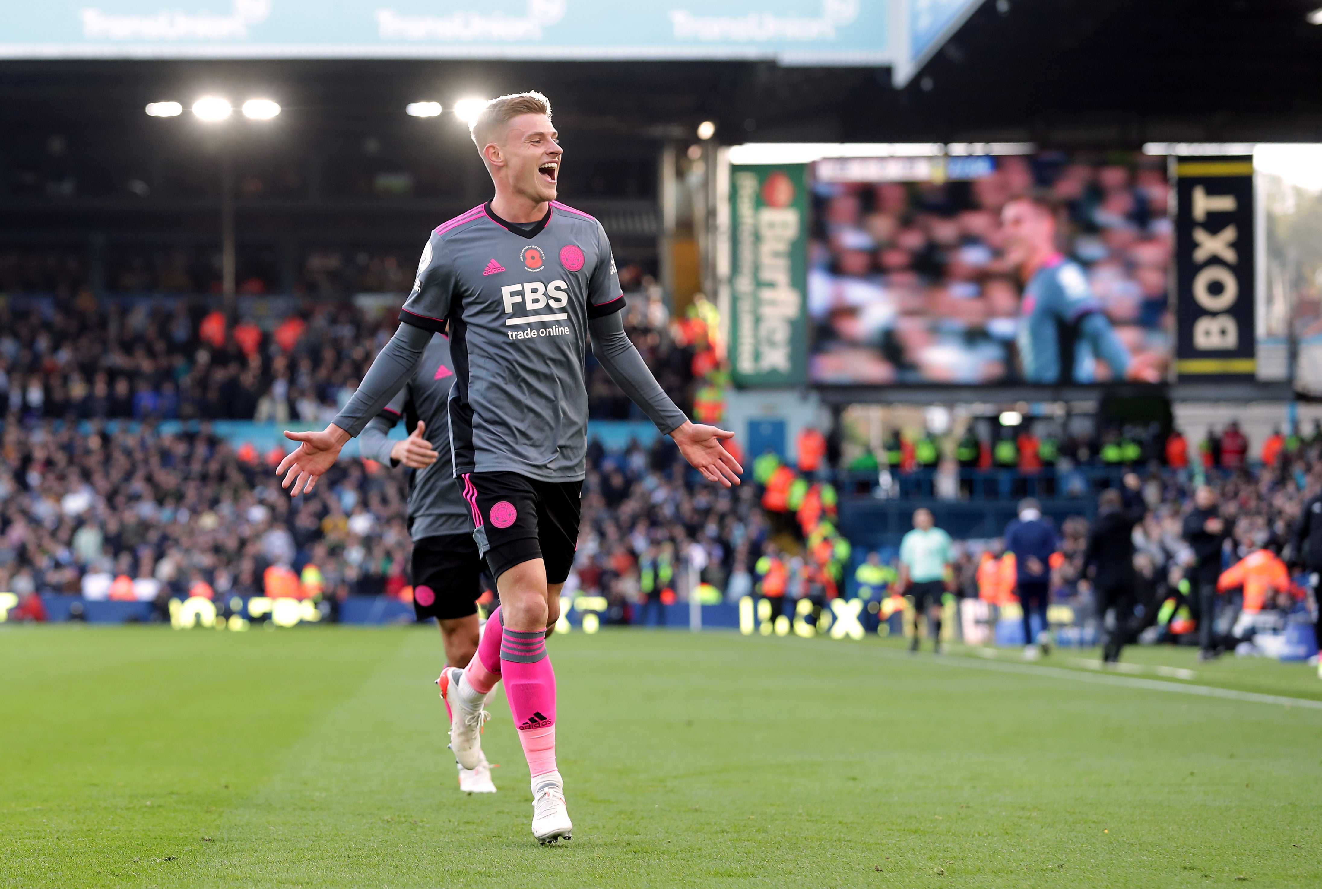 Leicester City’s Harvey Barnes celebrates (Richard Sellers/PA)