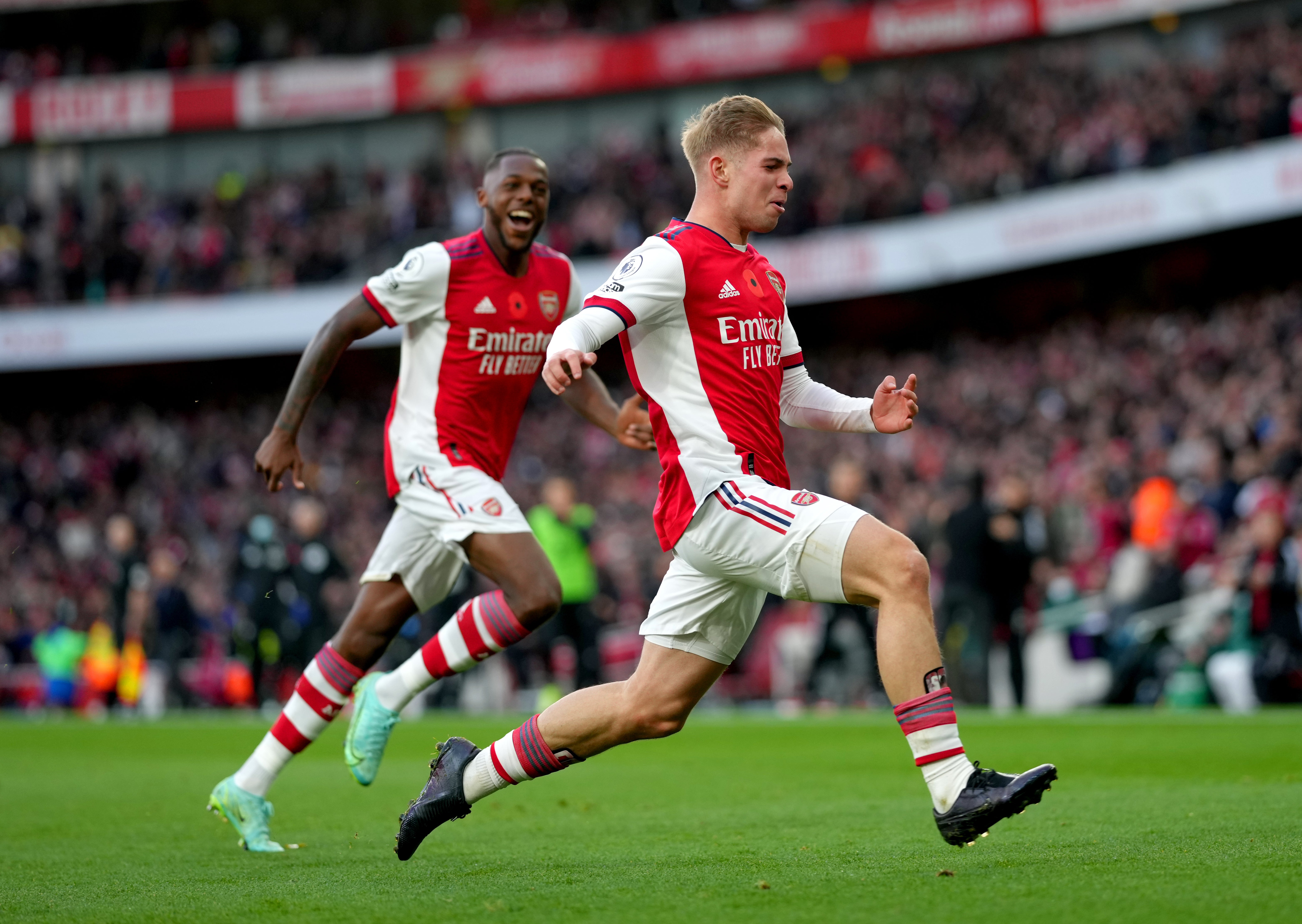 Emile Smith Rowe (right) was on target for Arsenal (John Walton/PA)