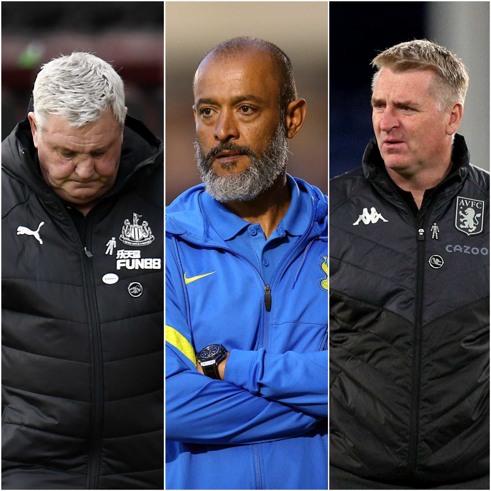 Steve Bruce (left), Nuno Espirito Santo (centre) and Dean Smith (Peter Powell/Nigel French/Peter Byrne/PA)