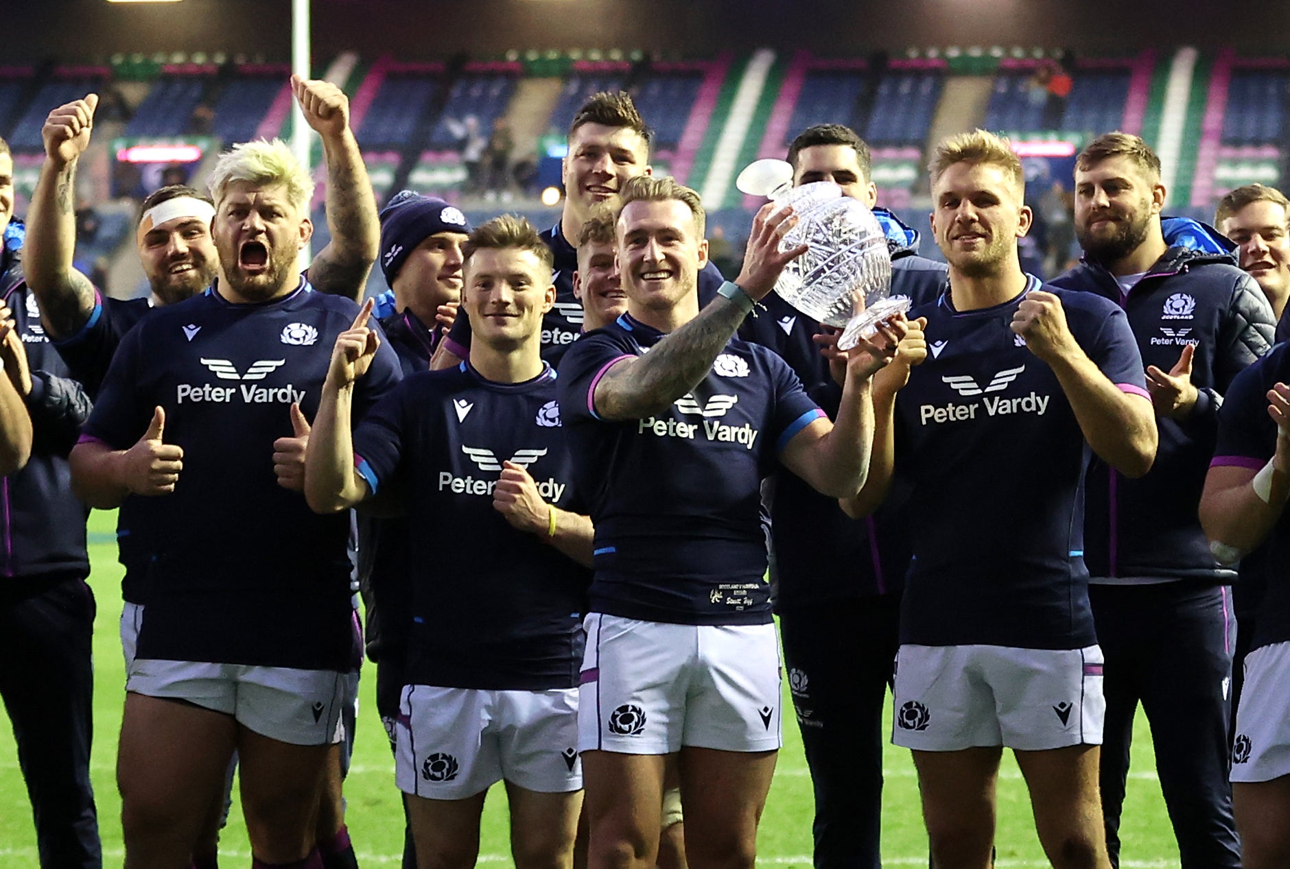 Scotland celebrate beating Australia at Murrayfield (Steve Welsh/PA)