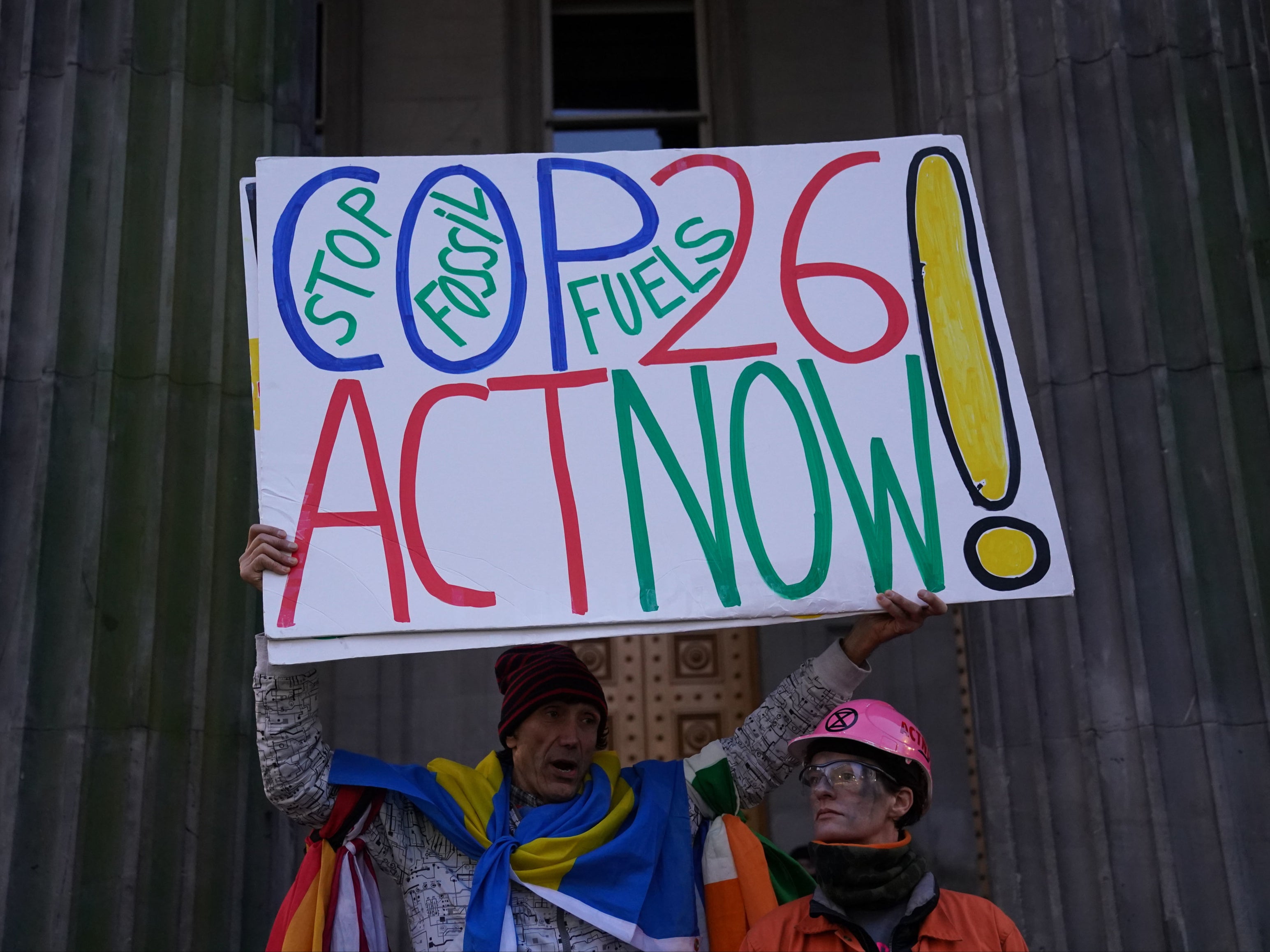 A protester in Glasgow, the host city for Cop26