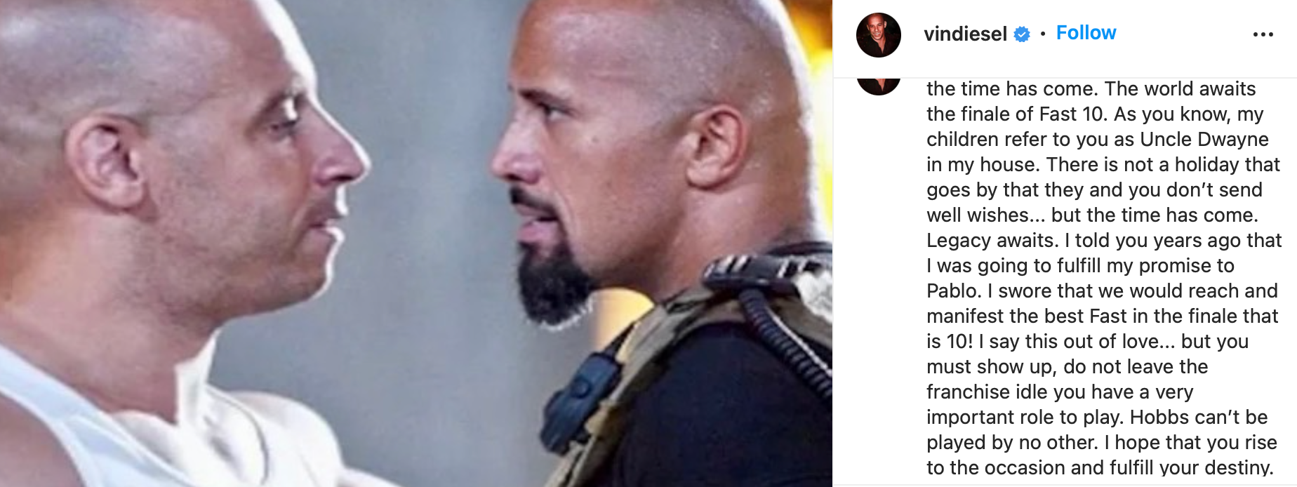 Vin Diesel had asked Dwayne Johnson to return to the ‘Fast & Furious’ franchise in a social media post