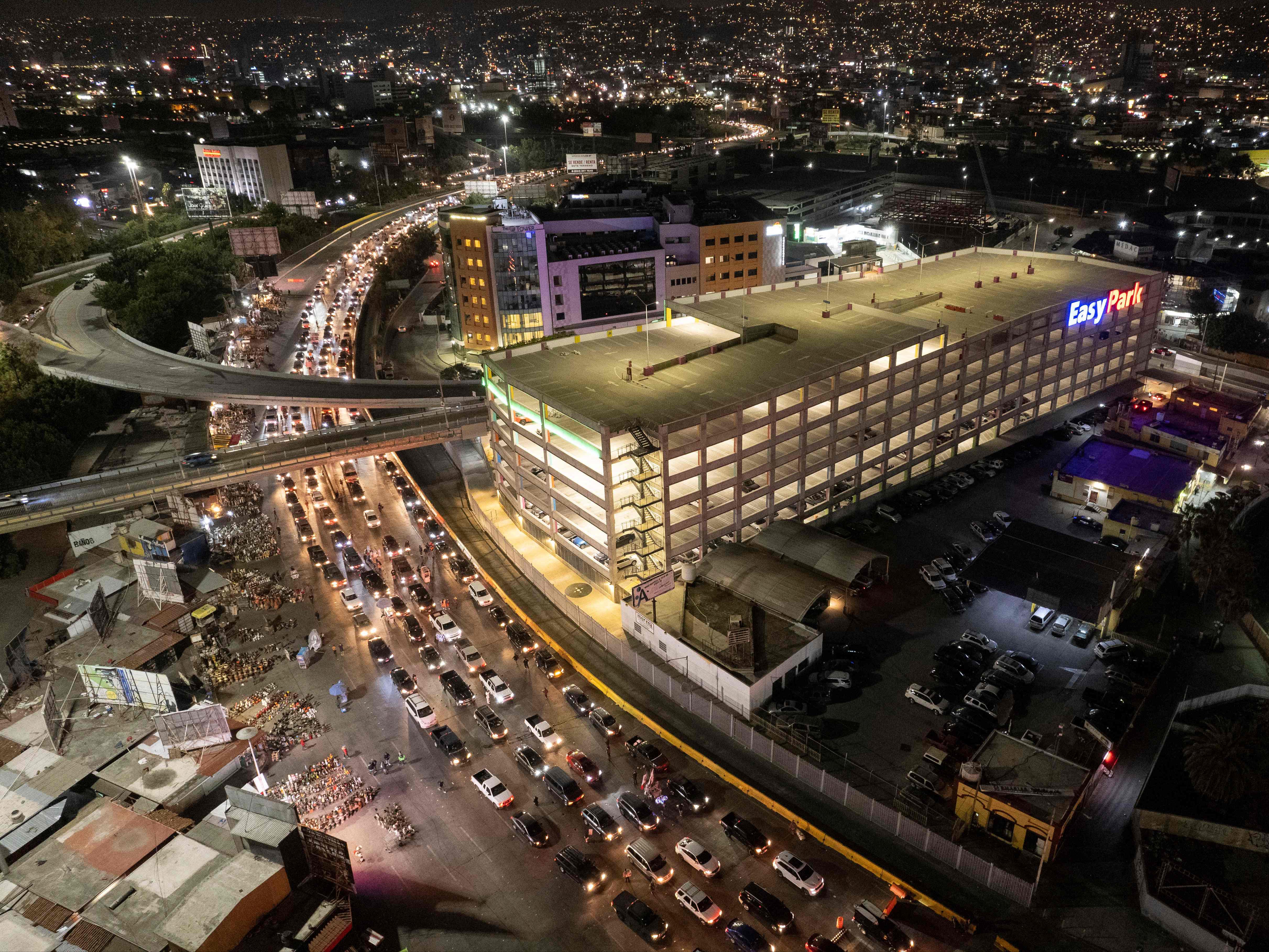 Queues of cars went on for several kilometres at Tijuana, Mexico.