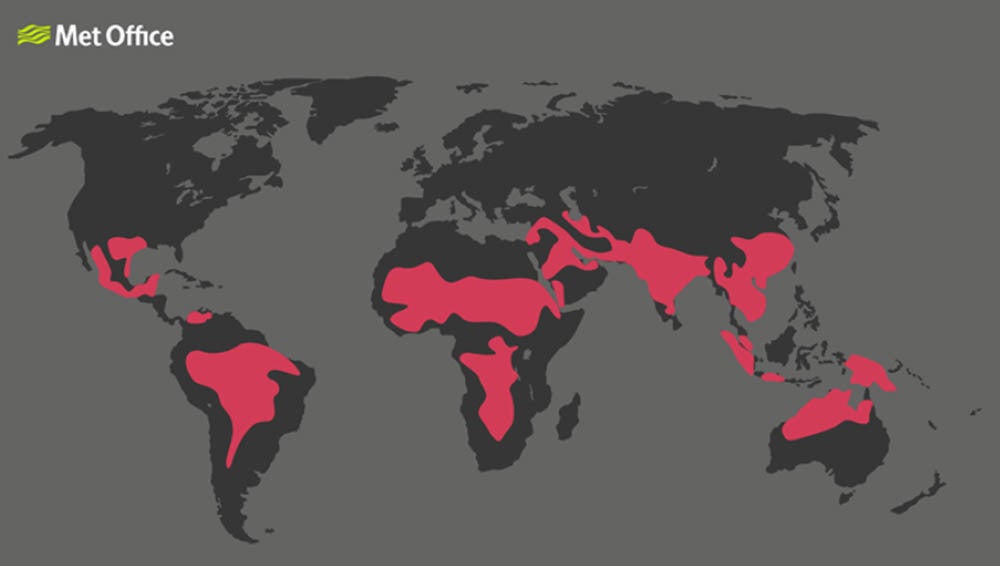 Areas facing heat stress of more than 10 days per year at 4C of global warming