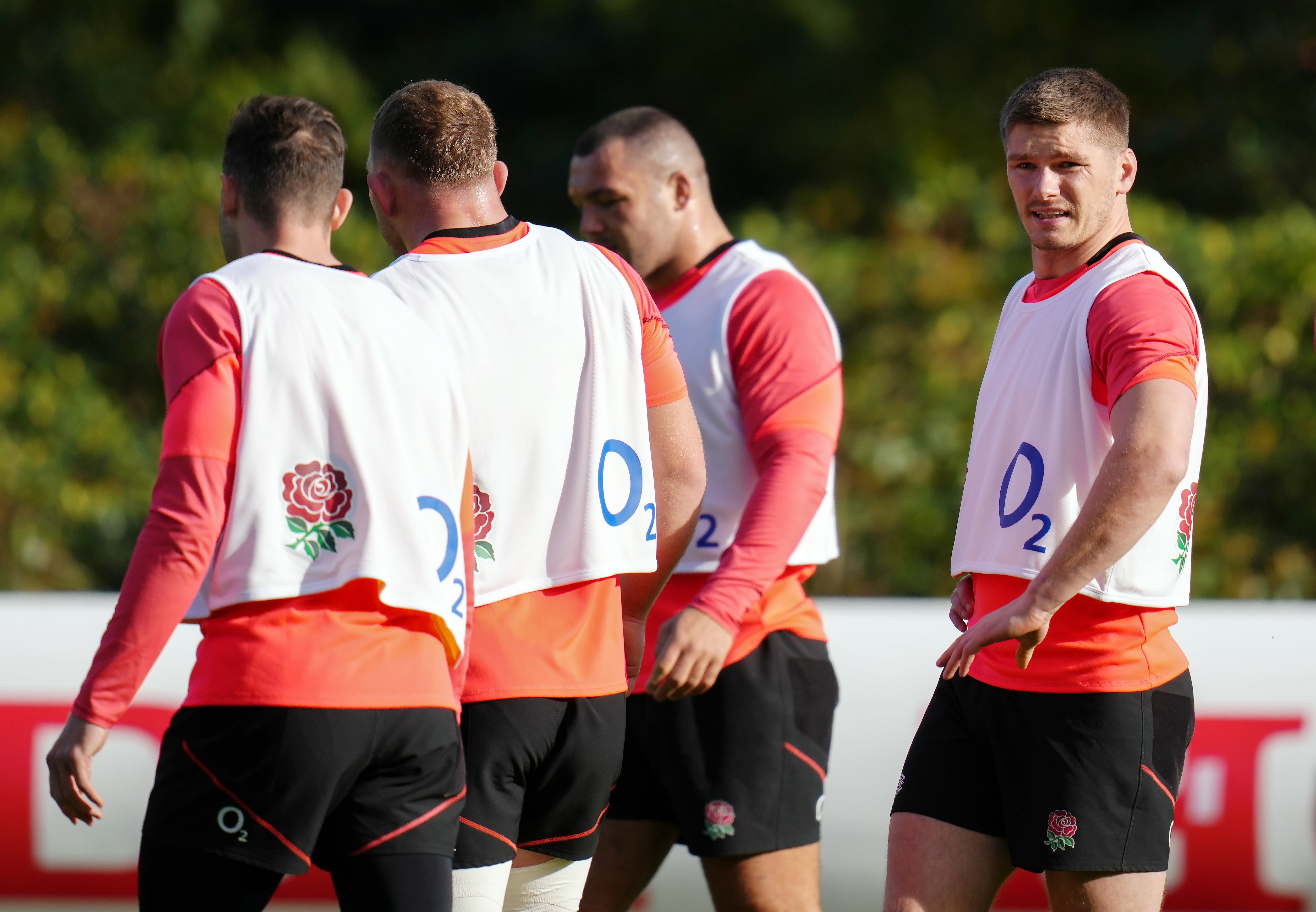 Owen Farrell, right, during England’s training session on Tuesday (John Walton/PA)