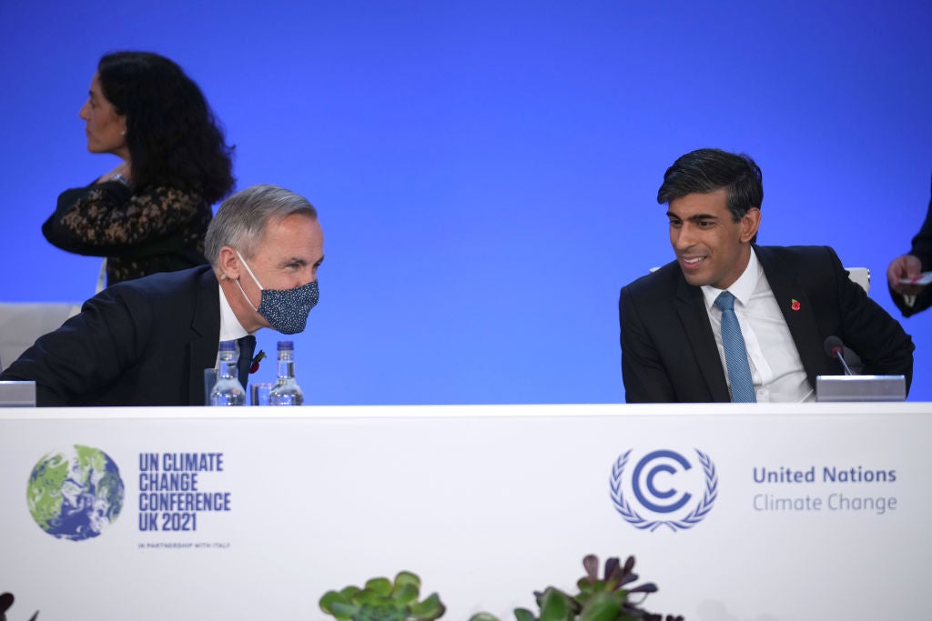 Carney and Sunak during Finance Day at Cop26