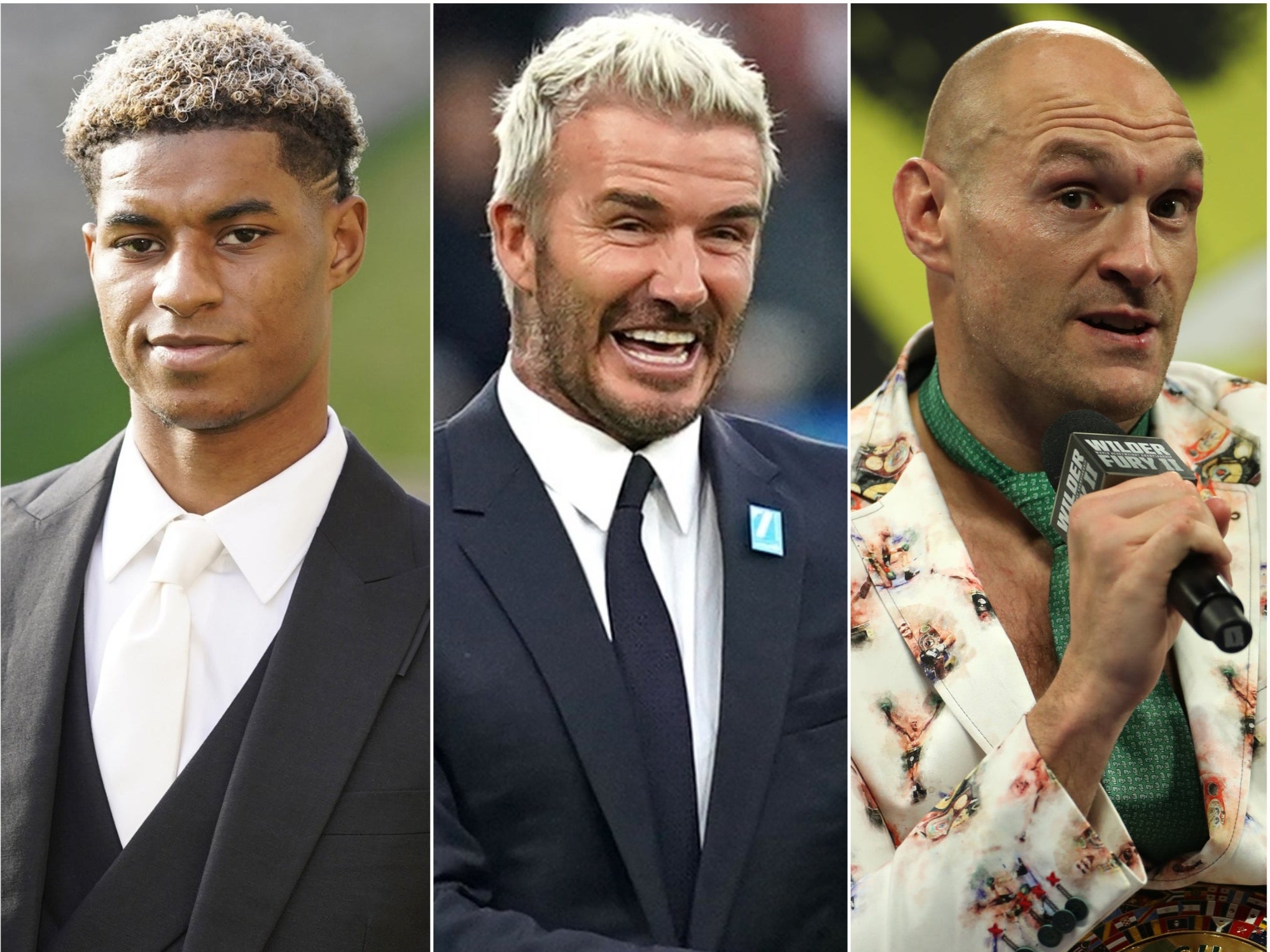 Marcus Rashford (left), David Beckham (centre) and Tyson Fury (Andrew Matthews/Martin Rickett/Bradley Collyer/PA)