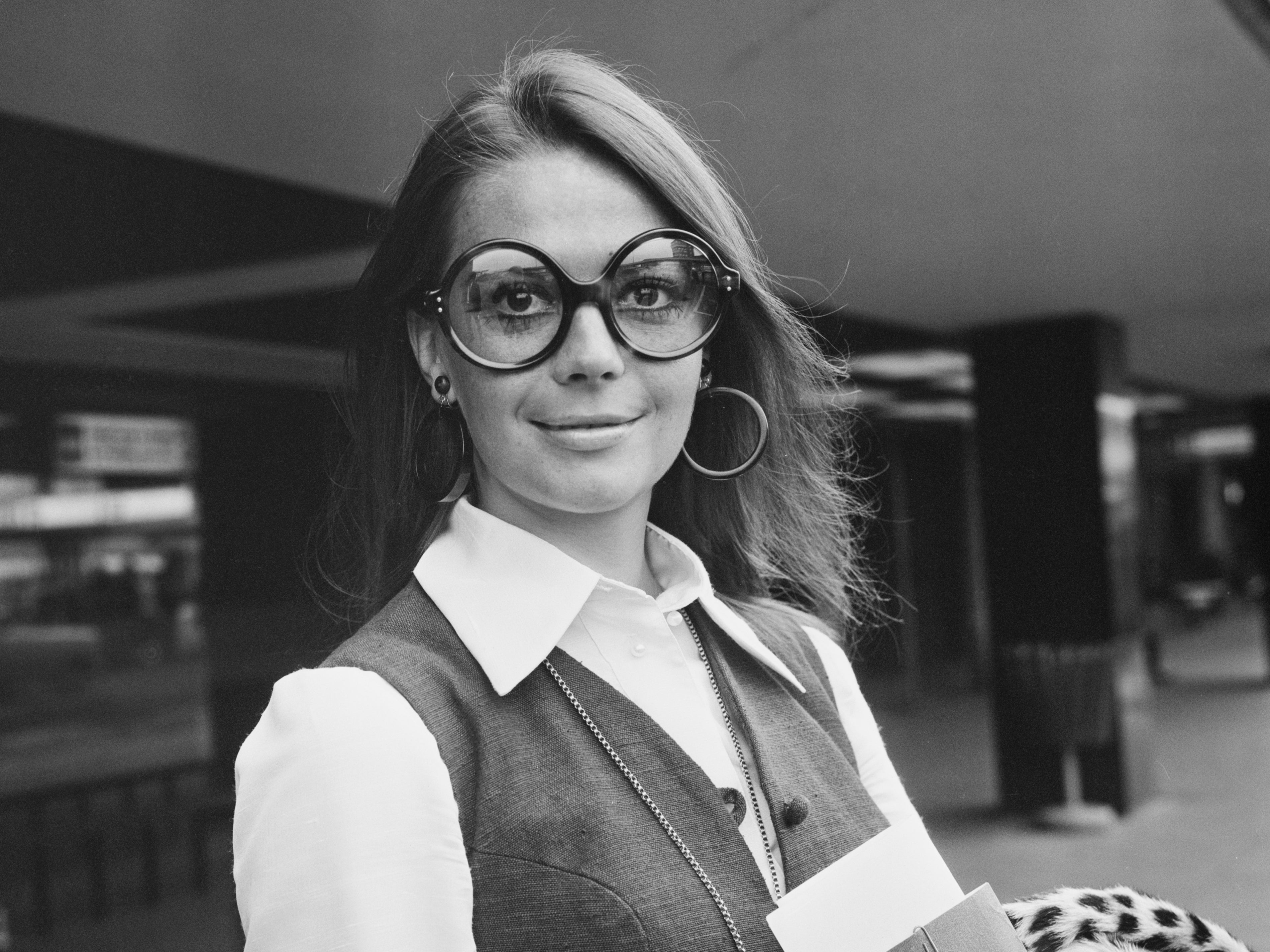 Natalie Wood arrives at Heathrow Airport in London on 9 July 1968