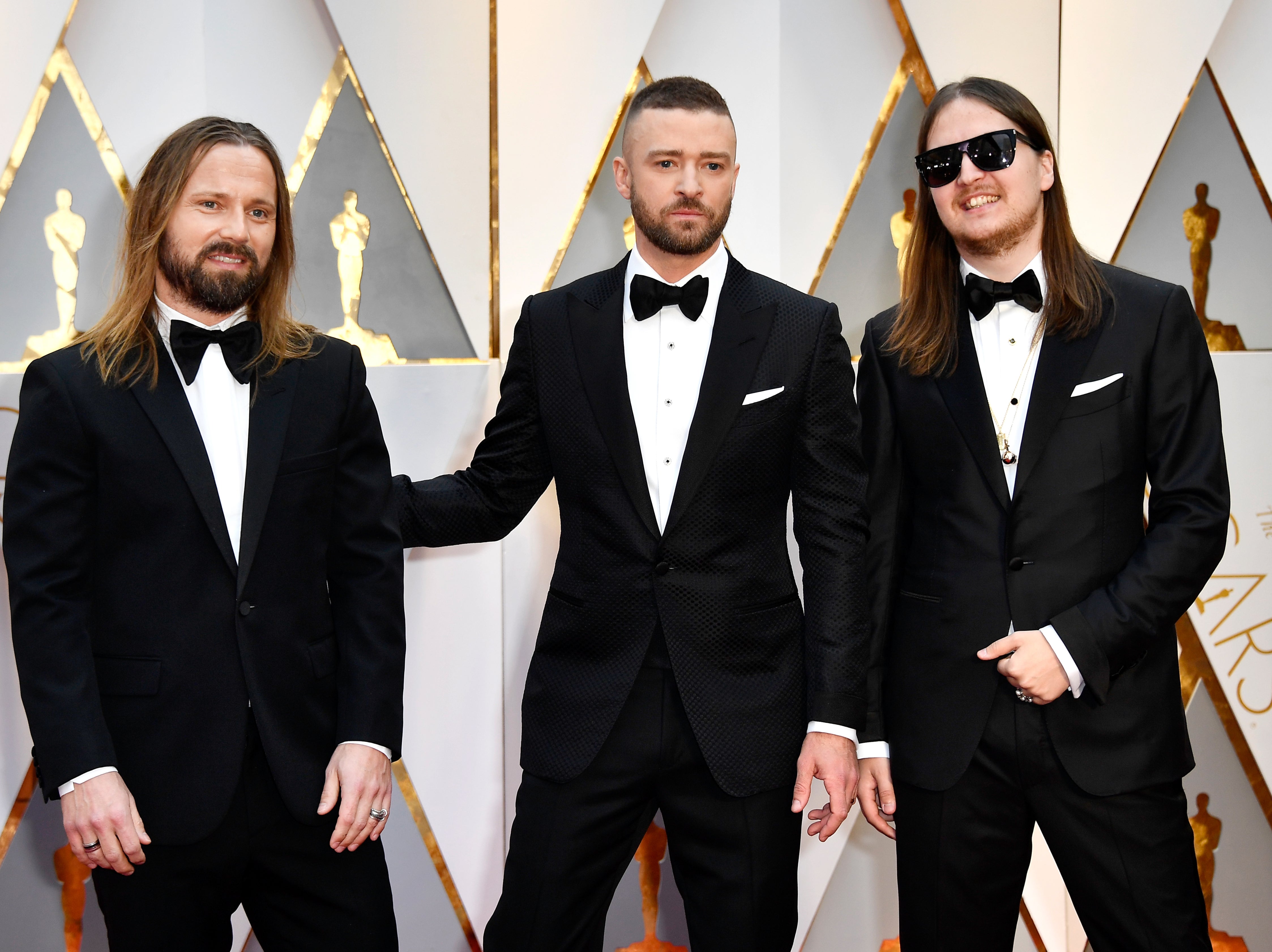 Max Martin (left) with Justin Timberlake and producer Shellback at the Grammy Awards