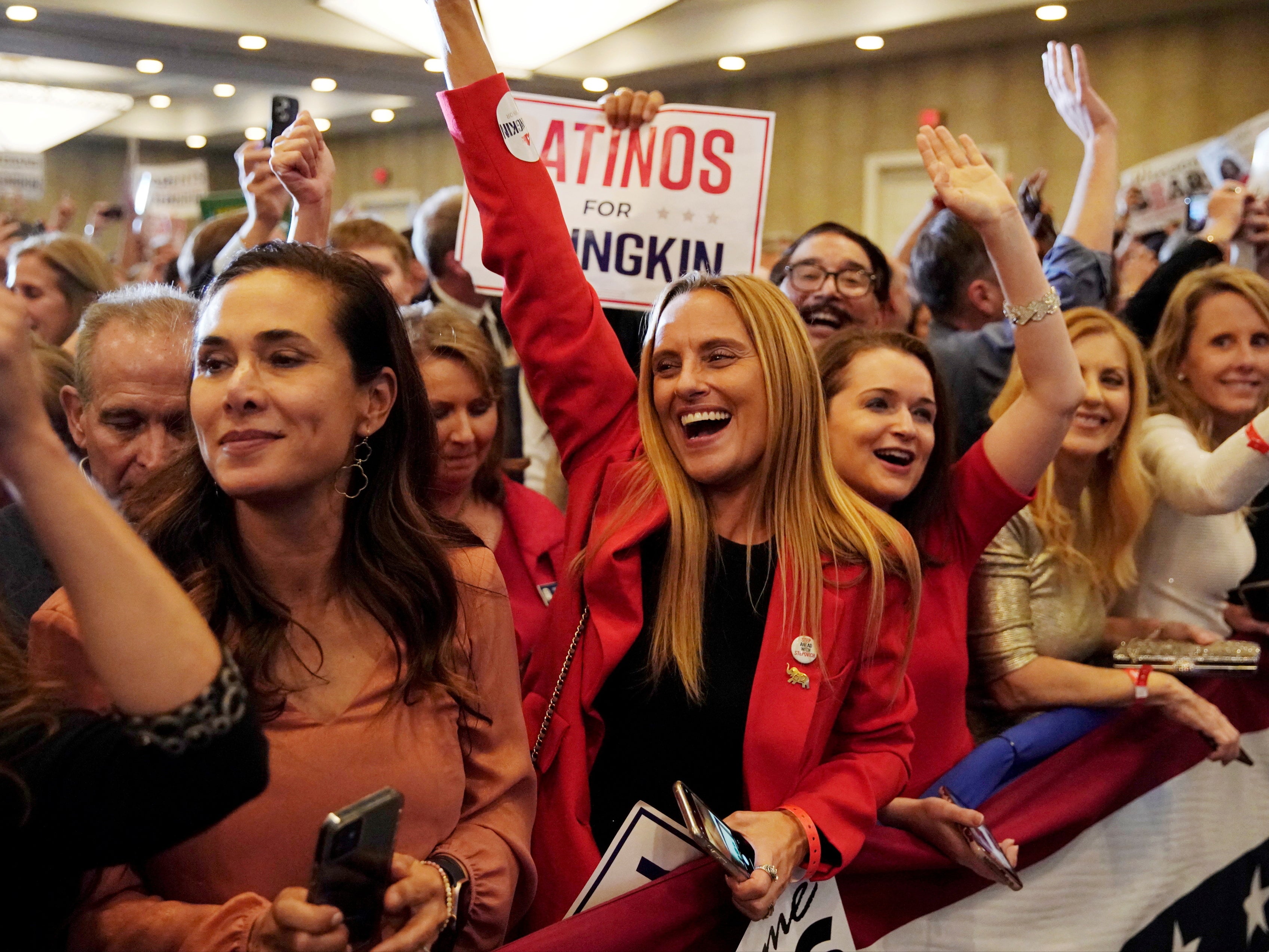 <p>Supporters of Republican candidate Glenn Youngkin celebrate after his win </p>