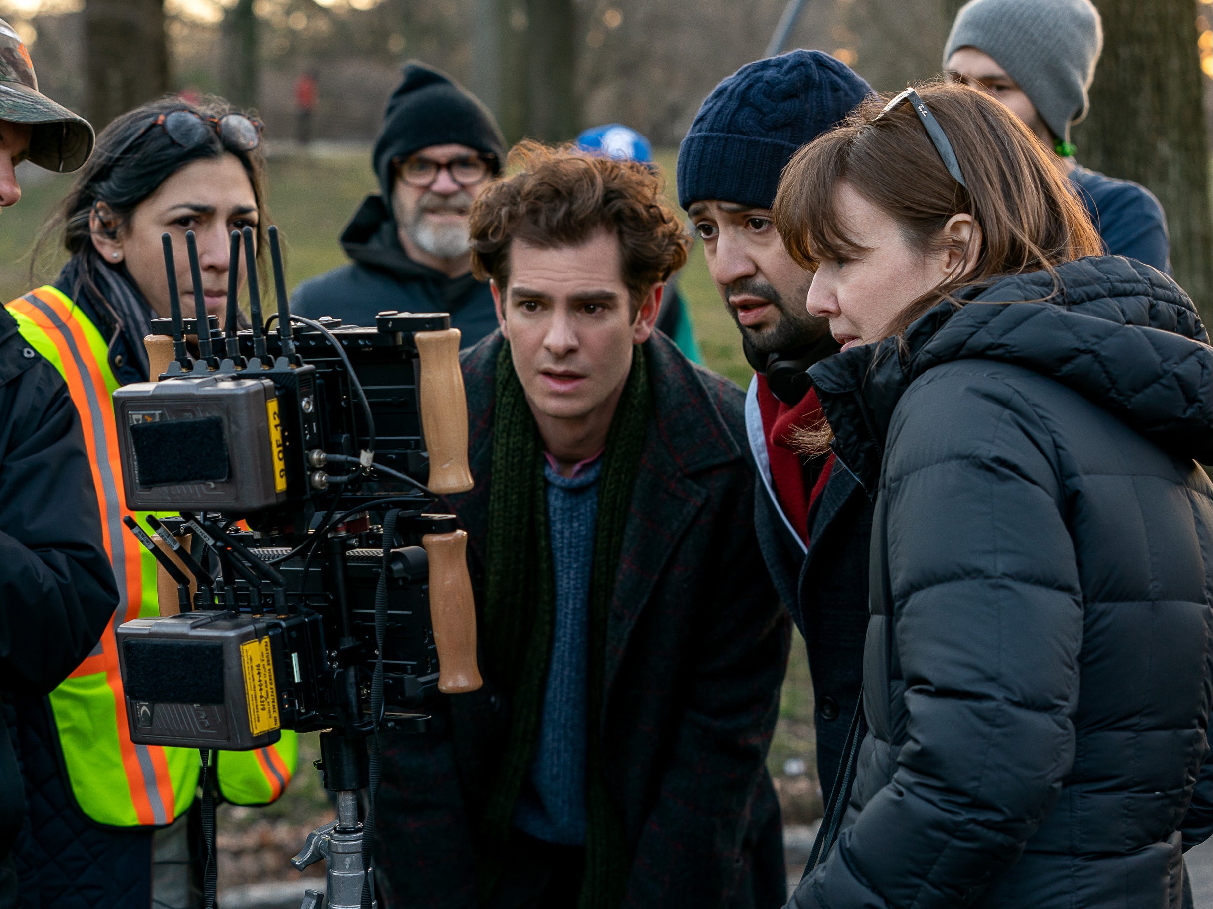 Andrew Garfield, Lin-Manuel Miranda and cinematographer Alice Brooks behind the scenes of ‘Tick, Tick... Boom!’