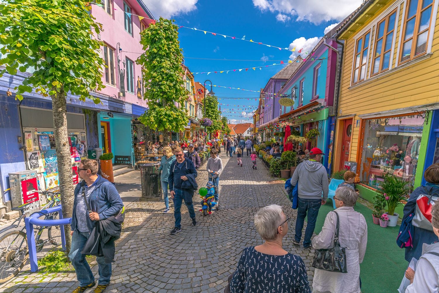 Colourful shops and restaurants around Fargegaten, Stavanger